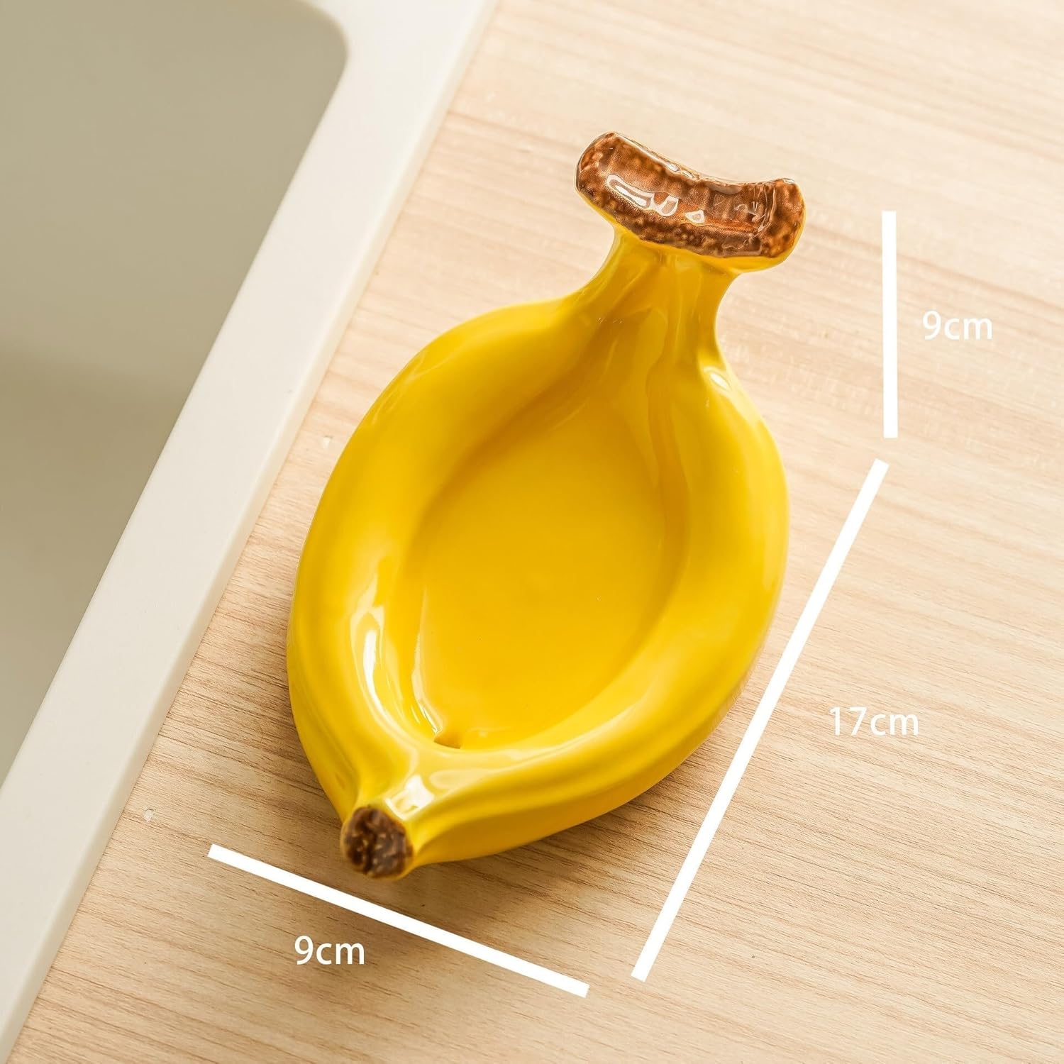 Ceramic Banana Soap Holder with Drain Green and Yellow