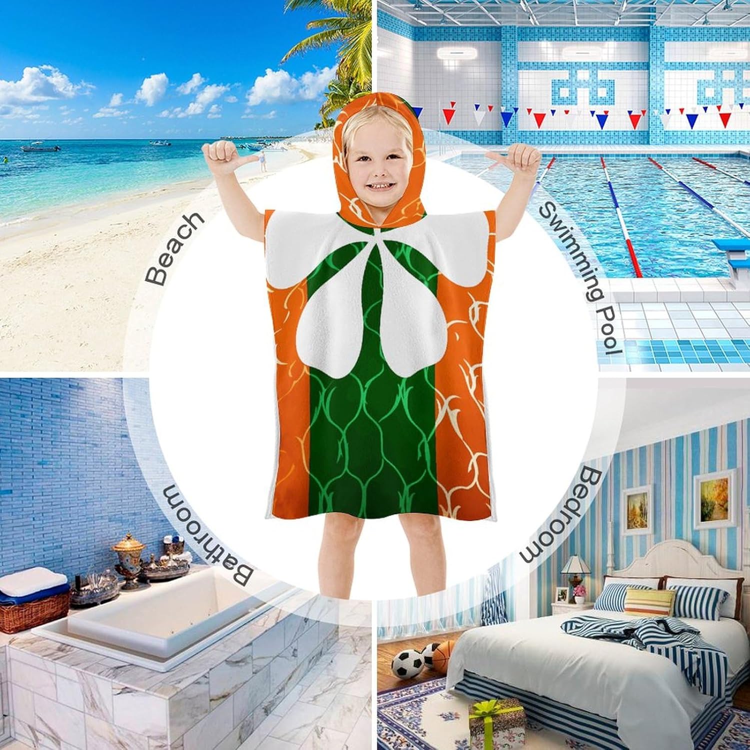 Kids Hooded Beach Towel with Leaf Print