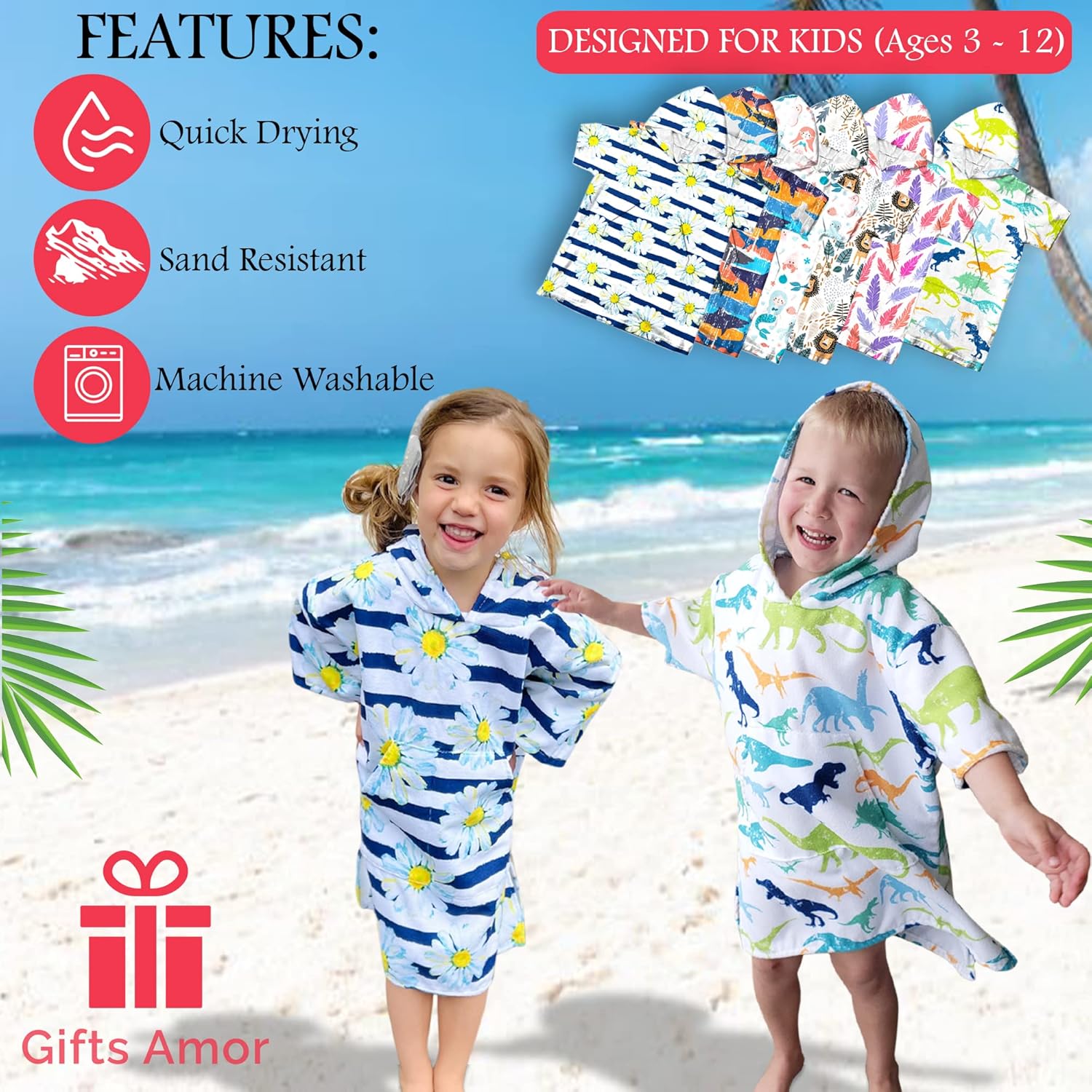 Dinosaurs Hooded Towel for Kids Small