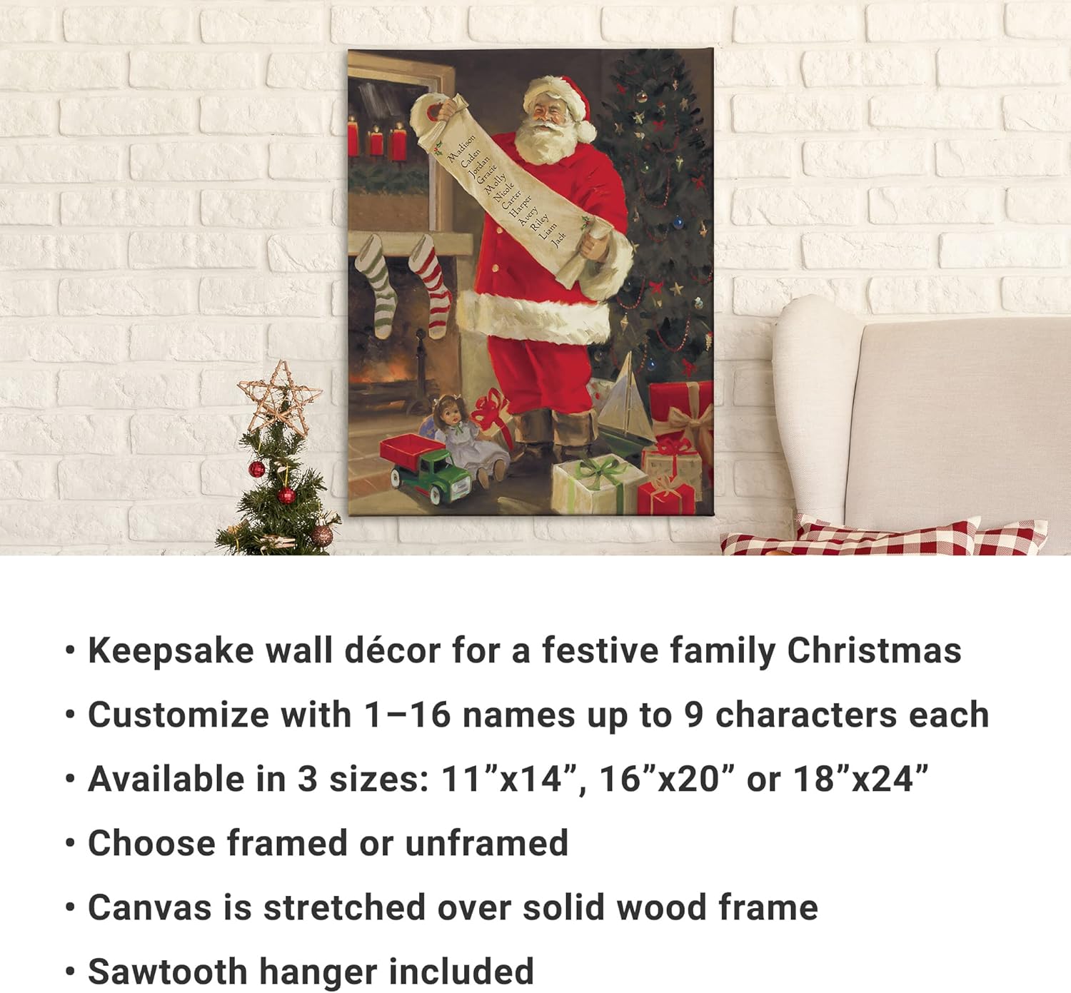 Personalized Santas List Canvas Family Christmas Decor