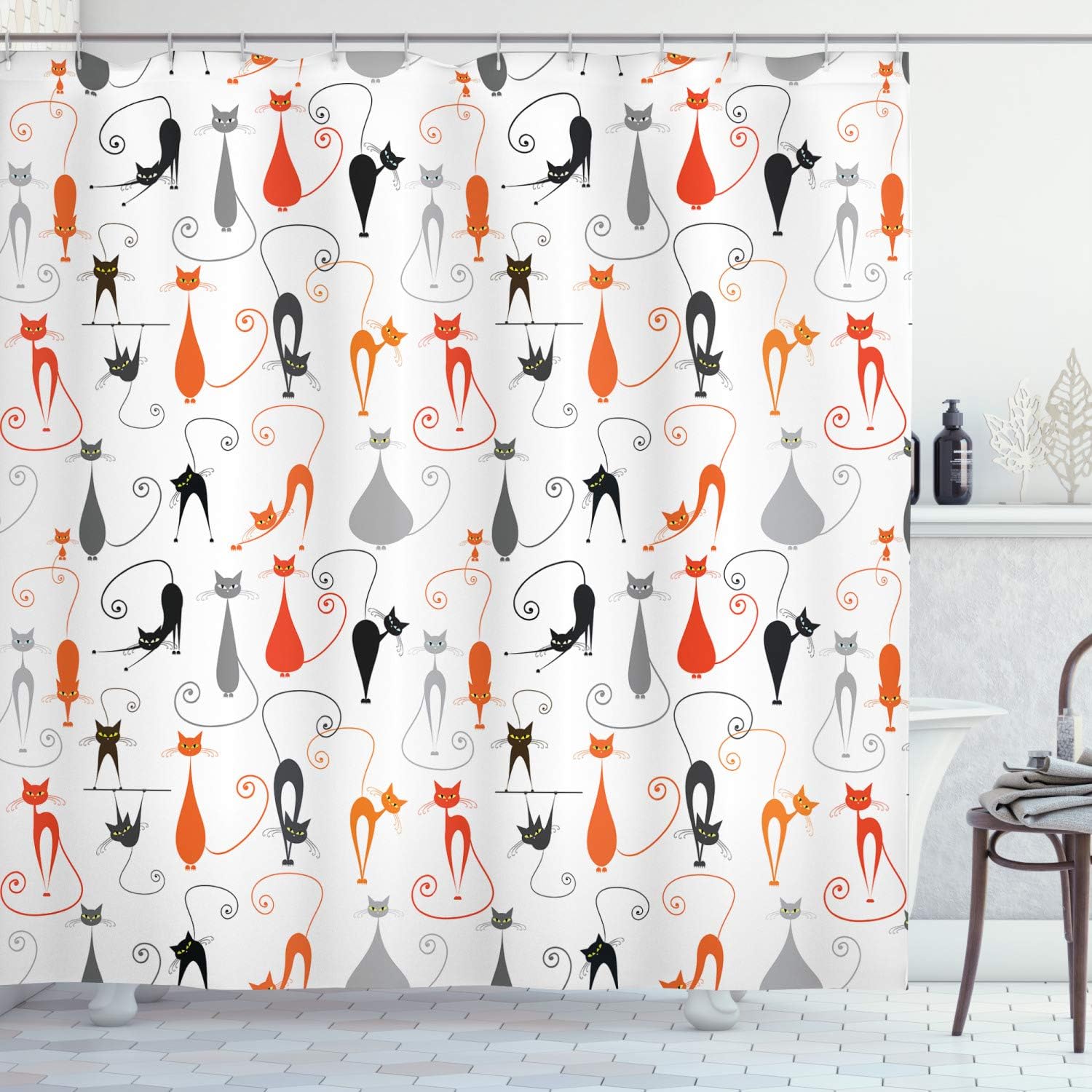 Ambesonne Cat Shower Curtain Modern Minimalist Kitten Pattern 69 x 84