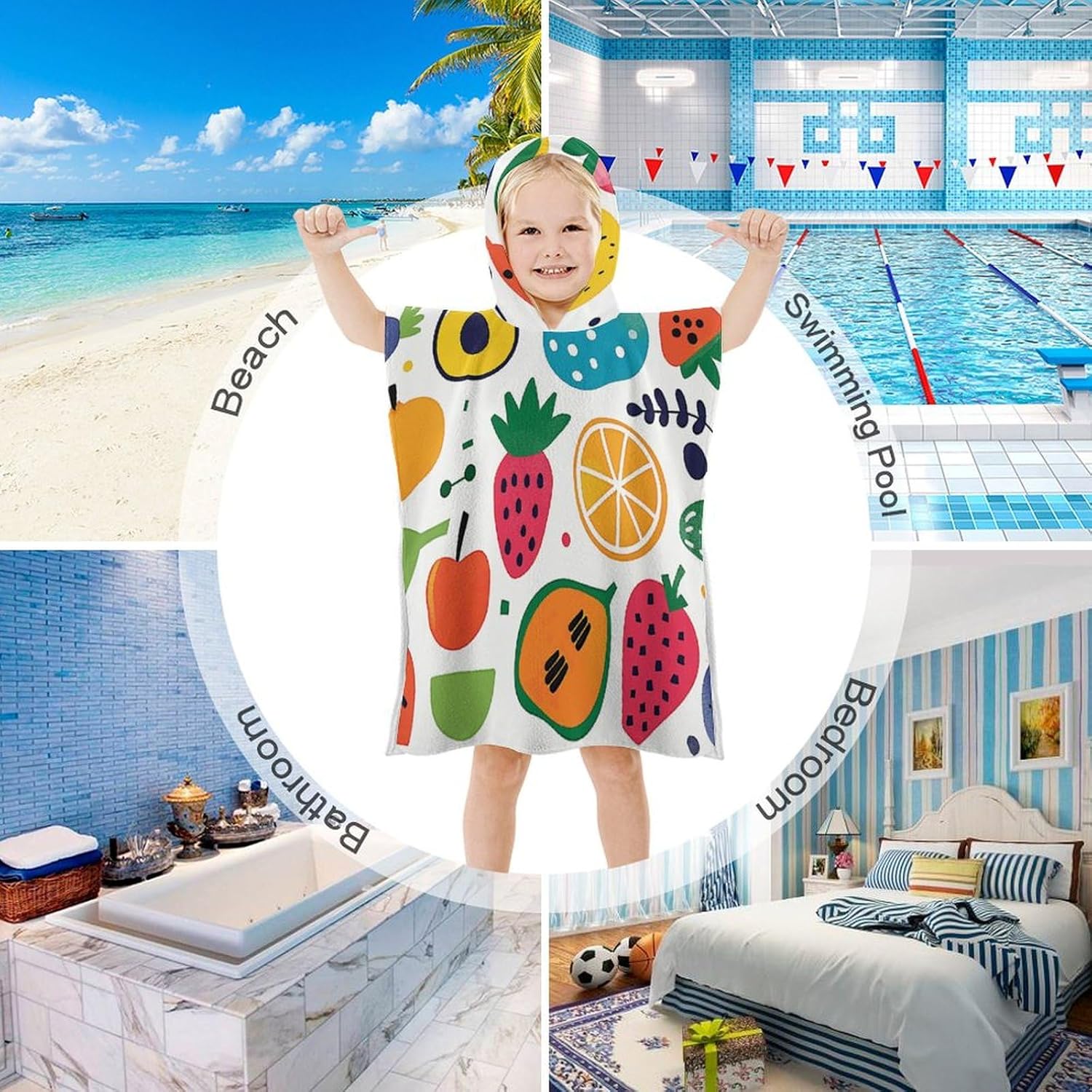 Kids Hooded Bath Towel with Fruit Print