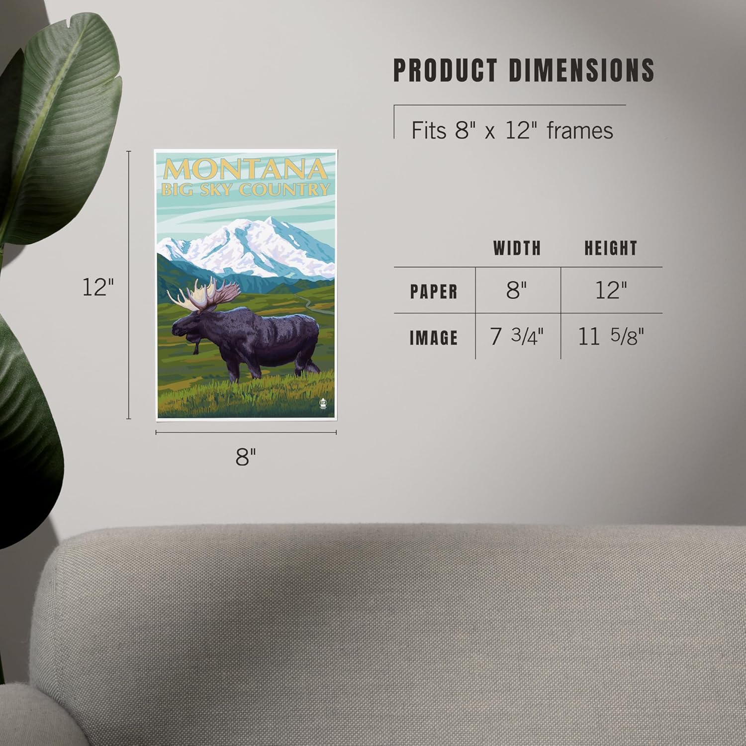 Lantern Press 8x12 Art Print Montana Big Sky Country Moose Mountain