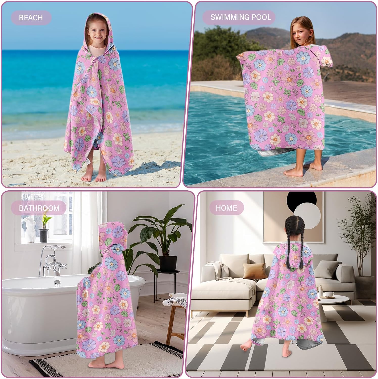 Cute Flower Hooded Bath Towel for Kids