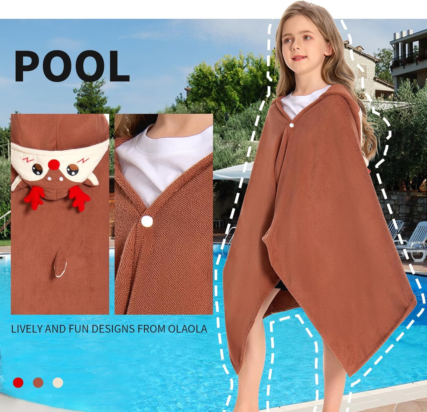 OLAOLA Reindeer Hooded Towel for Kids 3-12 Years