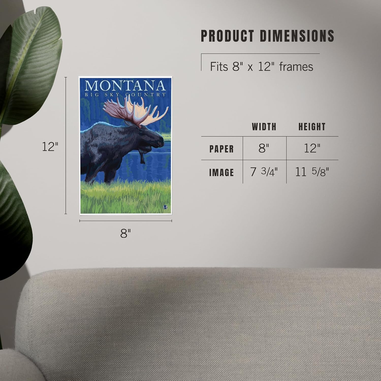 Lantern Press 8x12 Art Print Moose in Moonlight