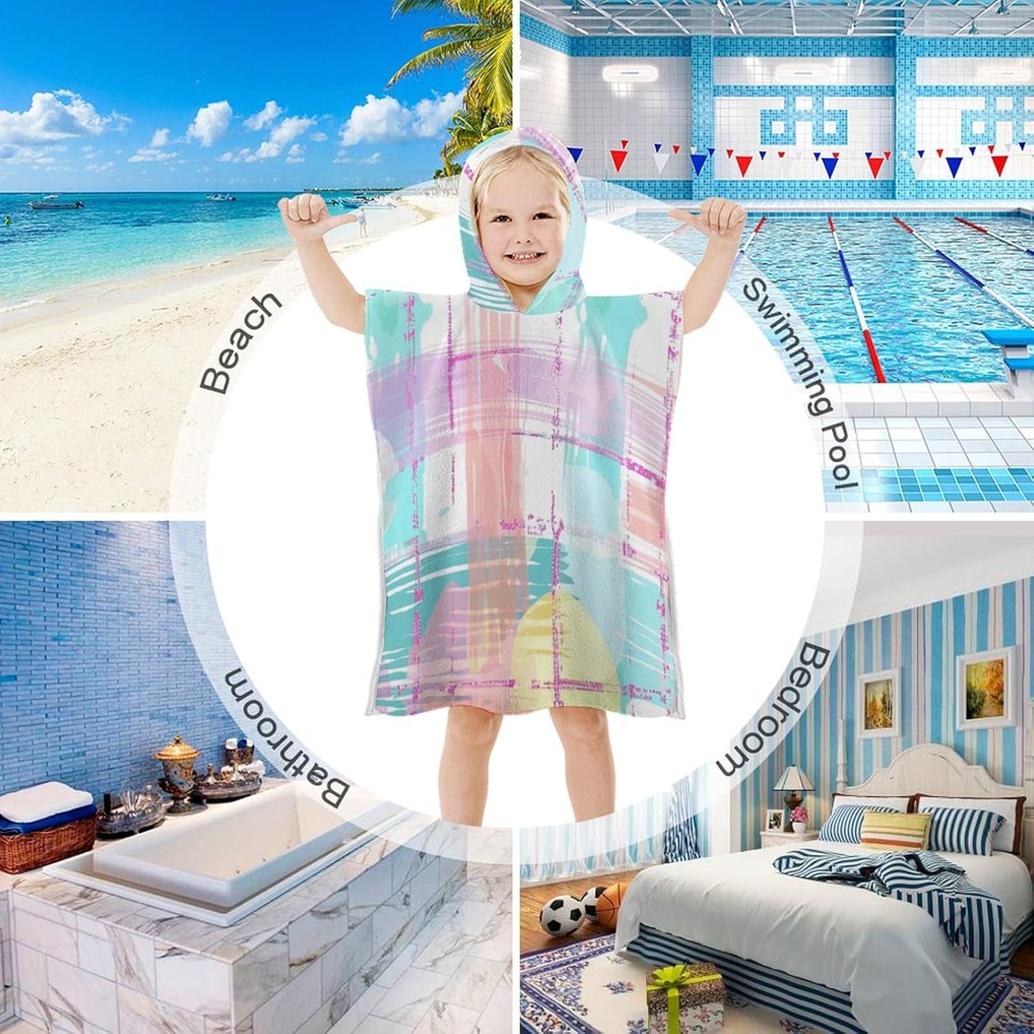 Kids Hooded Bath Towel with Plaid Pattern