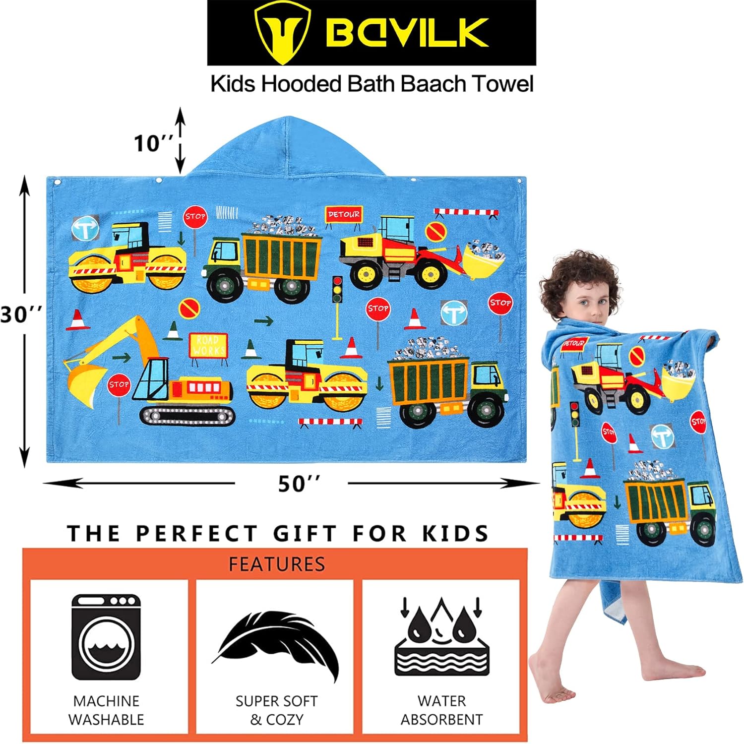 Kids Beach Towel Hooded Bath Wrap for Toddlers Children 30x50
