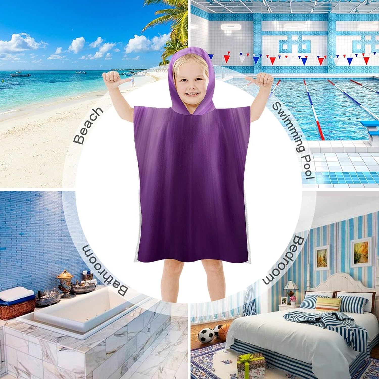 Kids Hooded Bath Towel Purple with Light Print