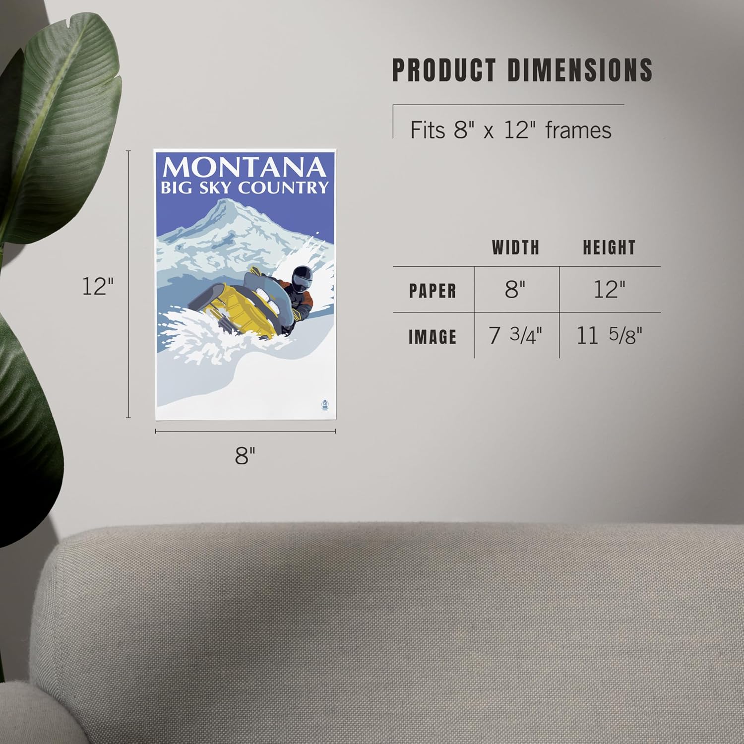 Lantern Press 8x12 Art Print Montana Big Sky Snowmobile Scene