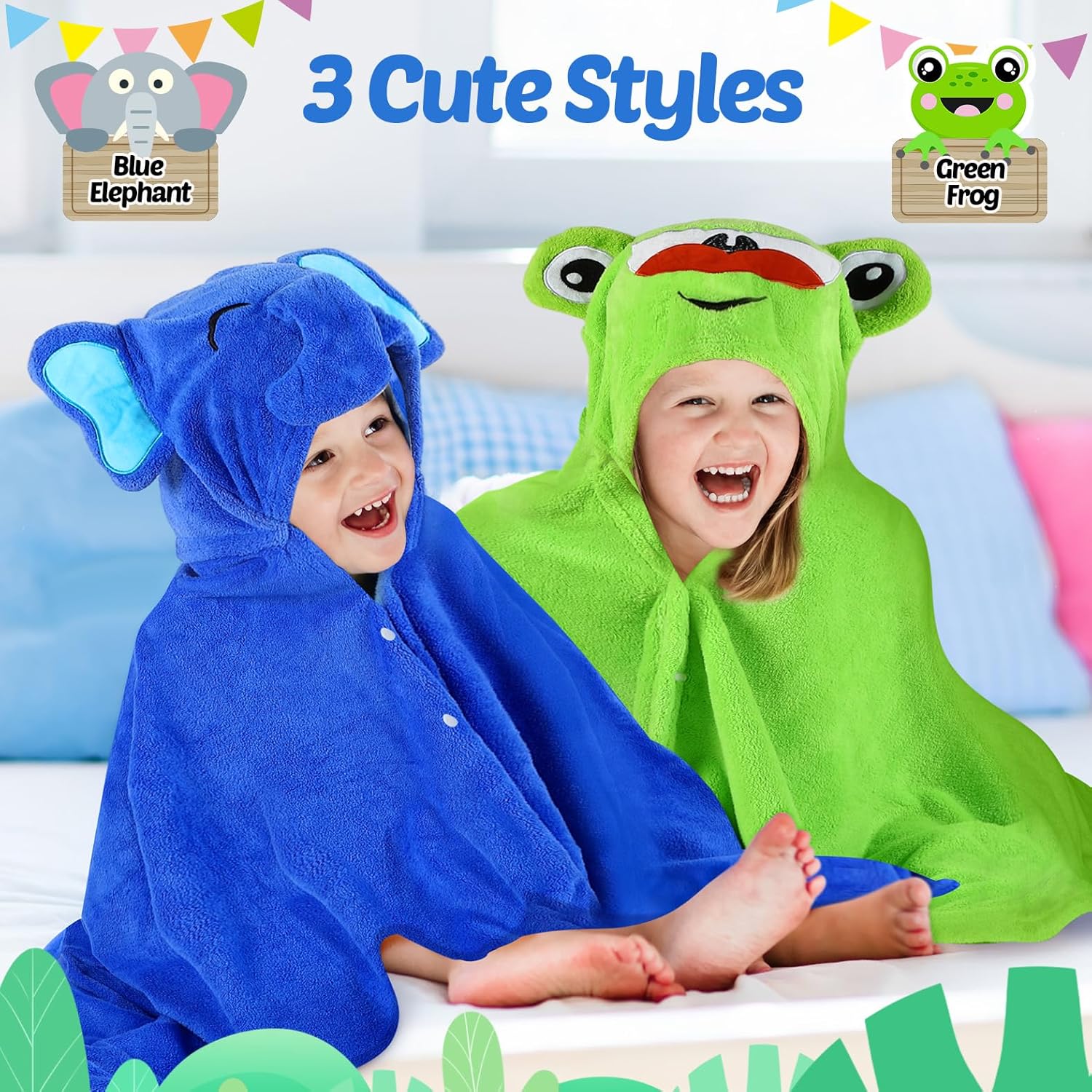 Preboun 2 Pcs Hooded Bath Towel for Kids 3-10 Yrs