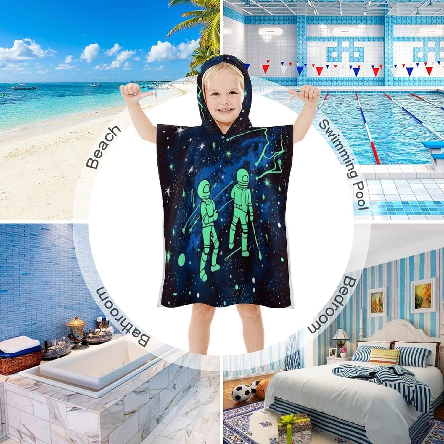 Glow in The Dark Kids Hooded Towel Poncho 1