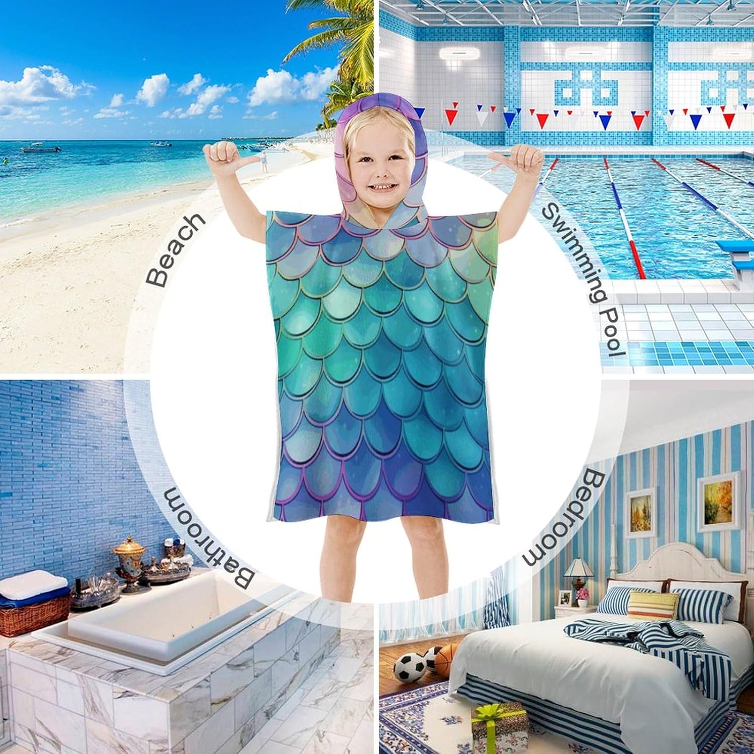 Kids Hooded Bath Towel Mermaid Print
