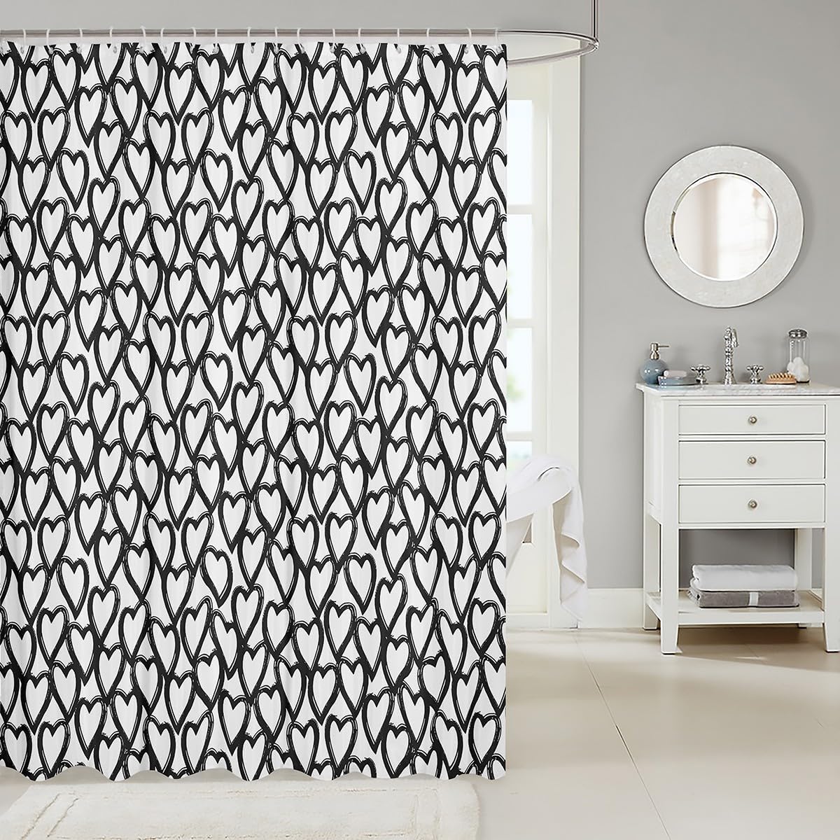 Erosebridal Heart Shaped Shower Curtain Set 72x72