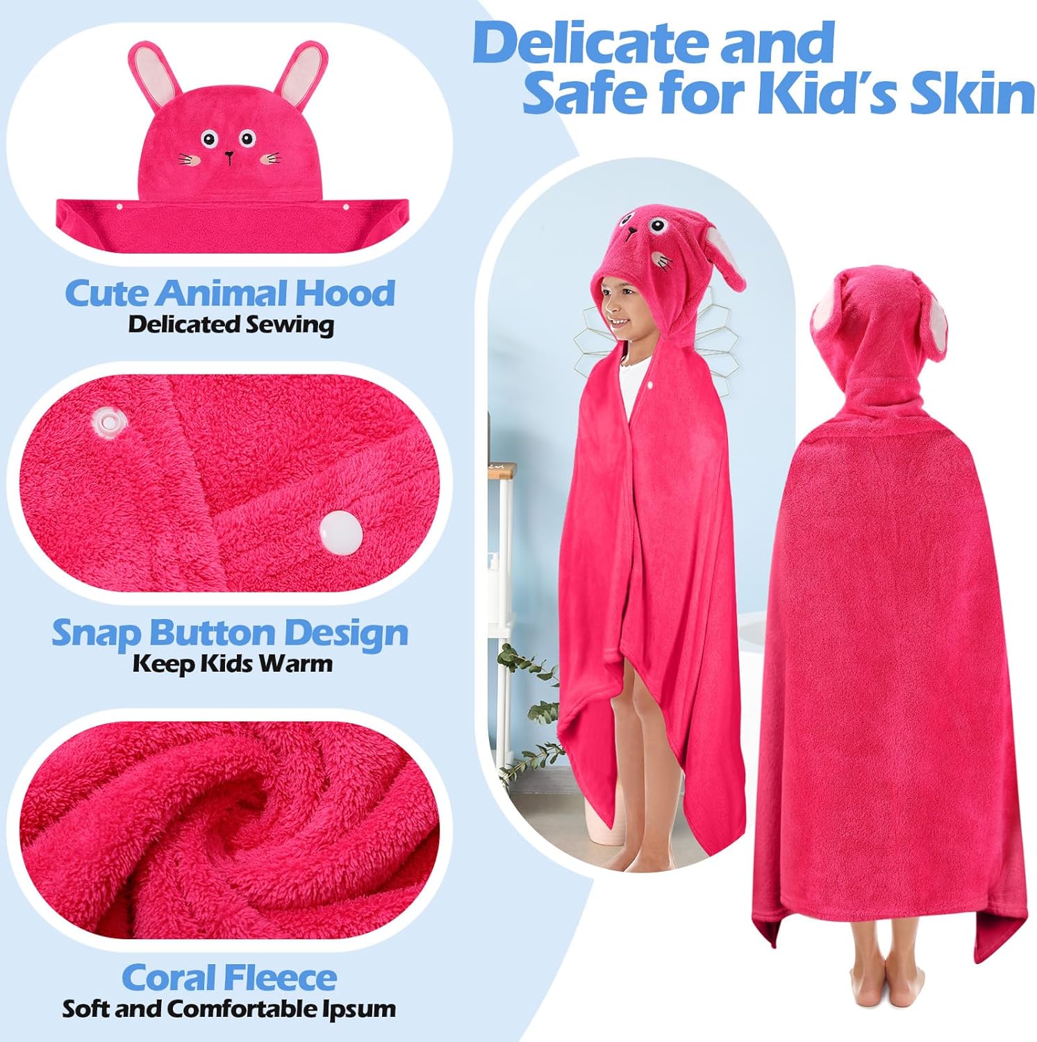 Moukeren 3 Pcs Hooded Towel for Kids