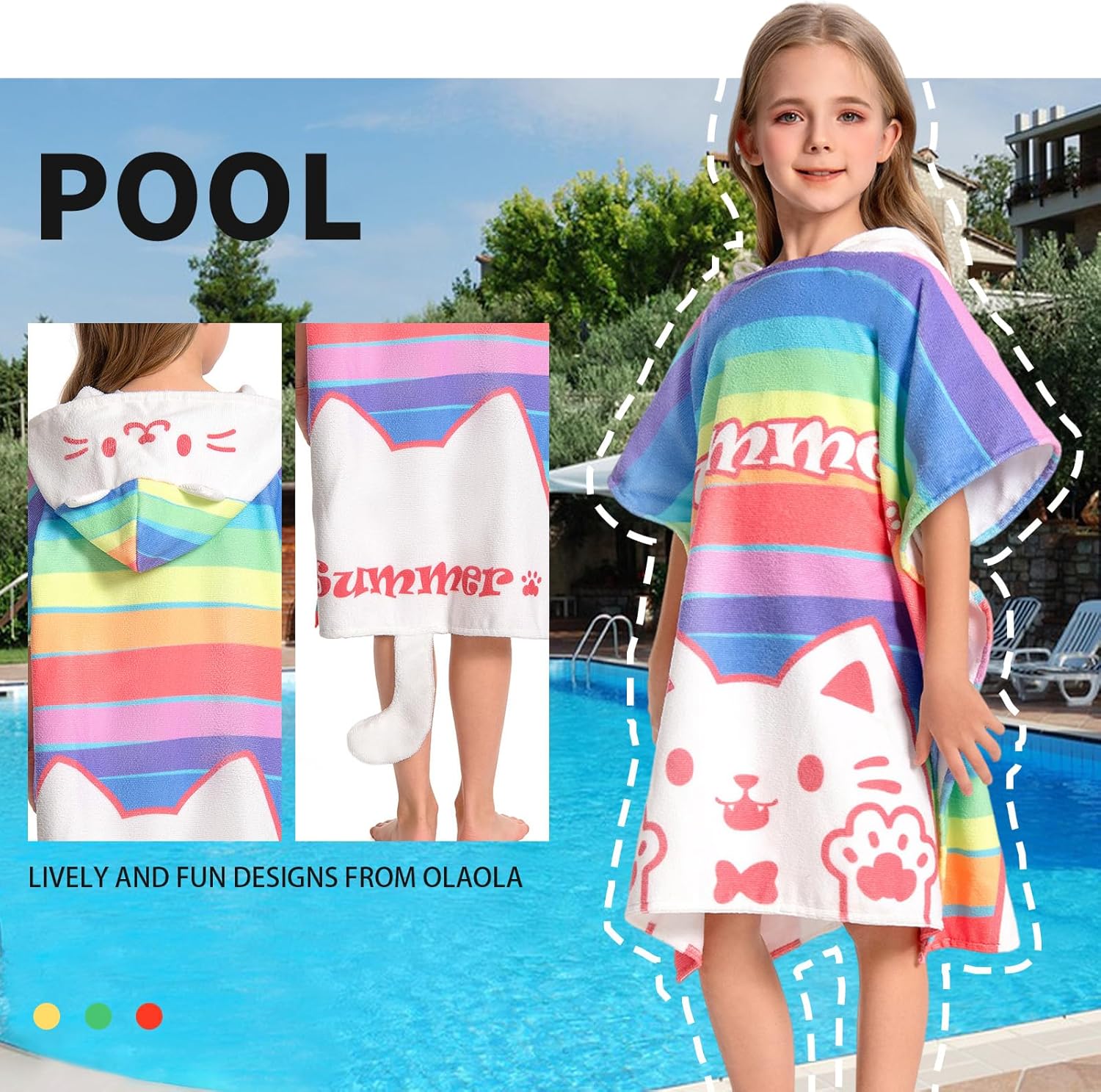OLAOLA Striped Cat Hooded Kids Beach Towel