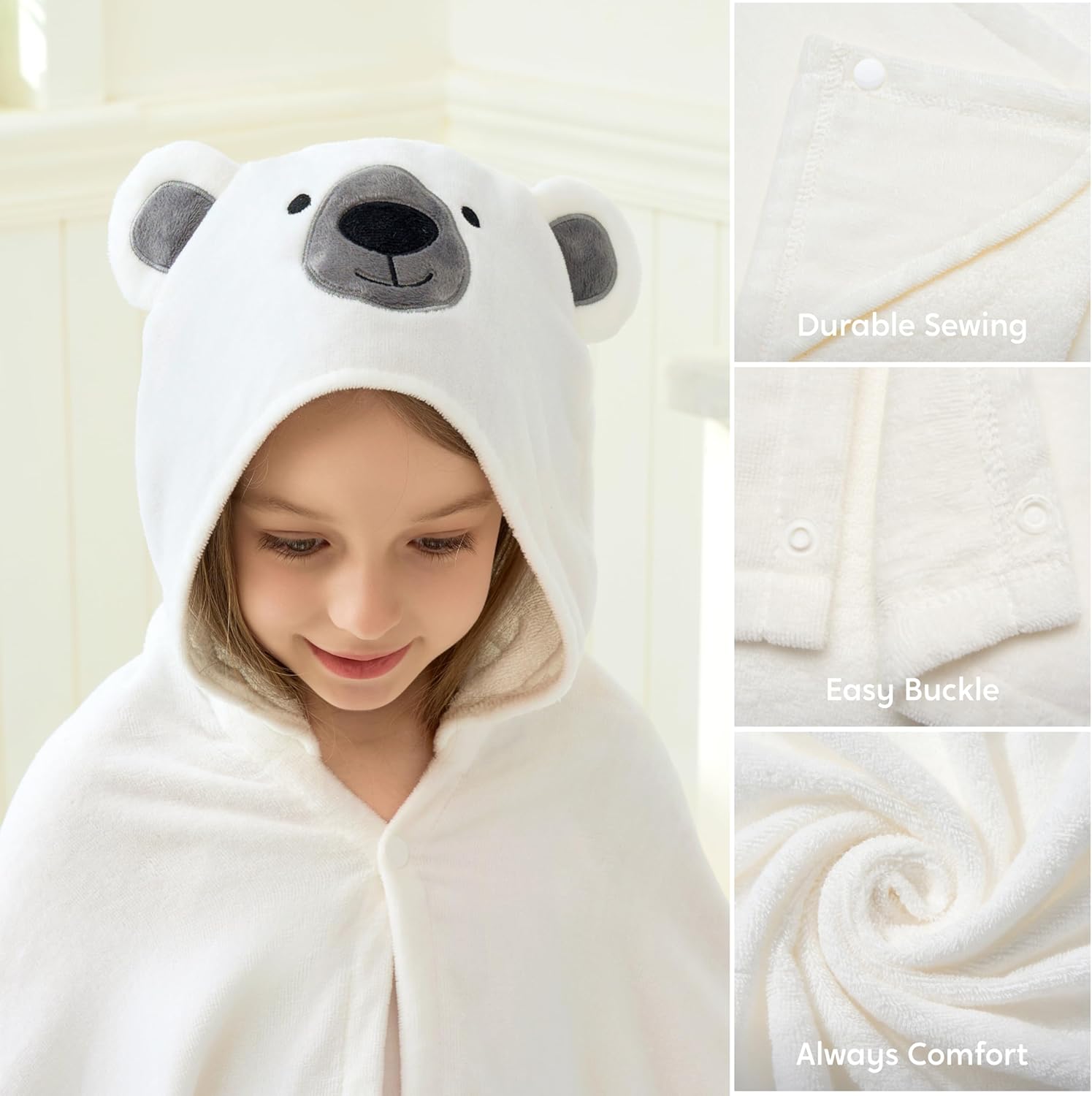 Joiedomi Hooded Towel for Kids 30 x 50 White Bear