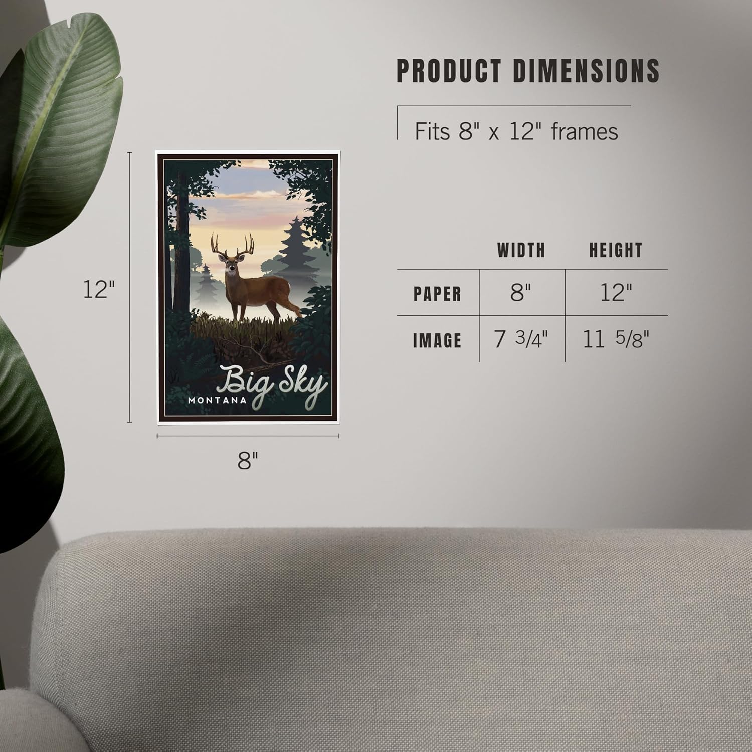 Lantern Press 8x12 Art Print Big Sky Montana Deer Sunrise