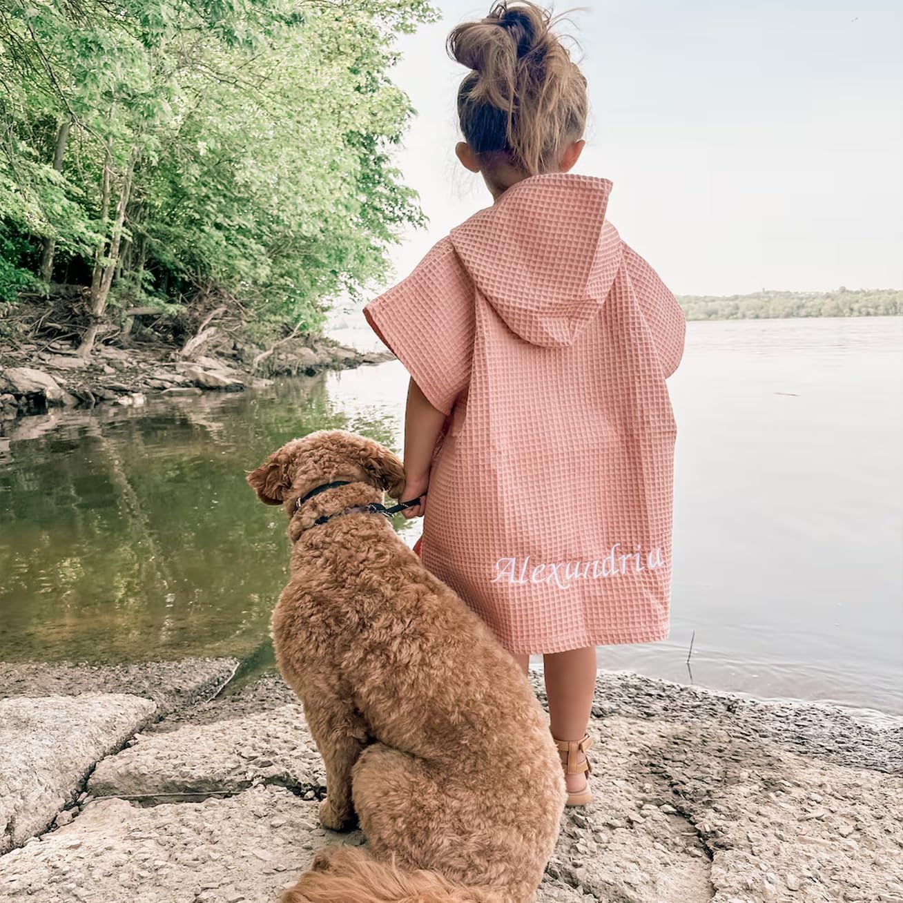 Kids Waffle Beach Towel Poncho with Custom Embroidery
