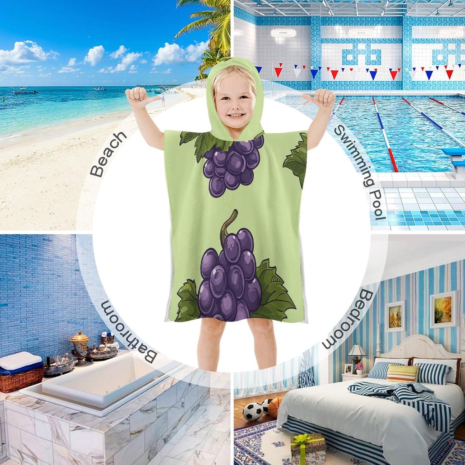 YTDRZ Kids Hooded Bath Towel with Grapes Print