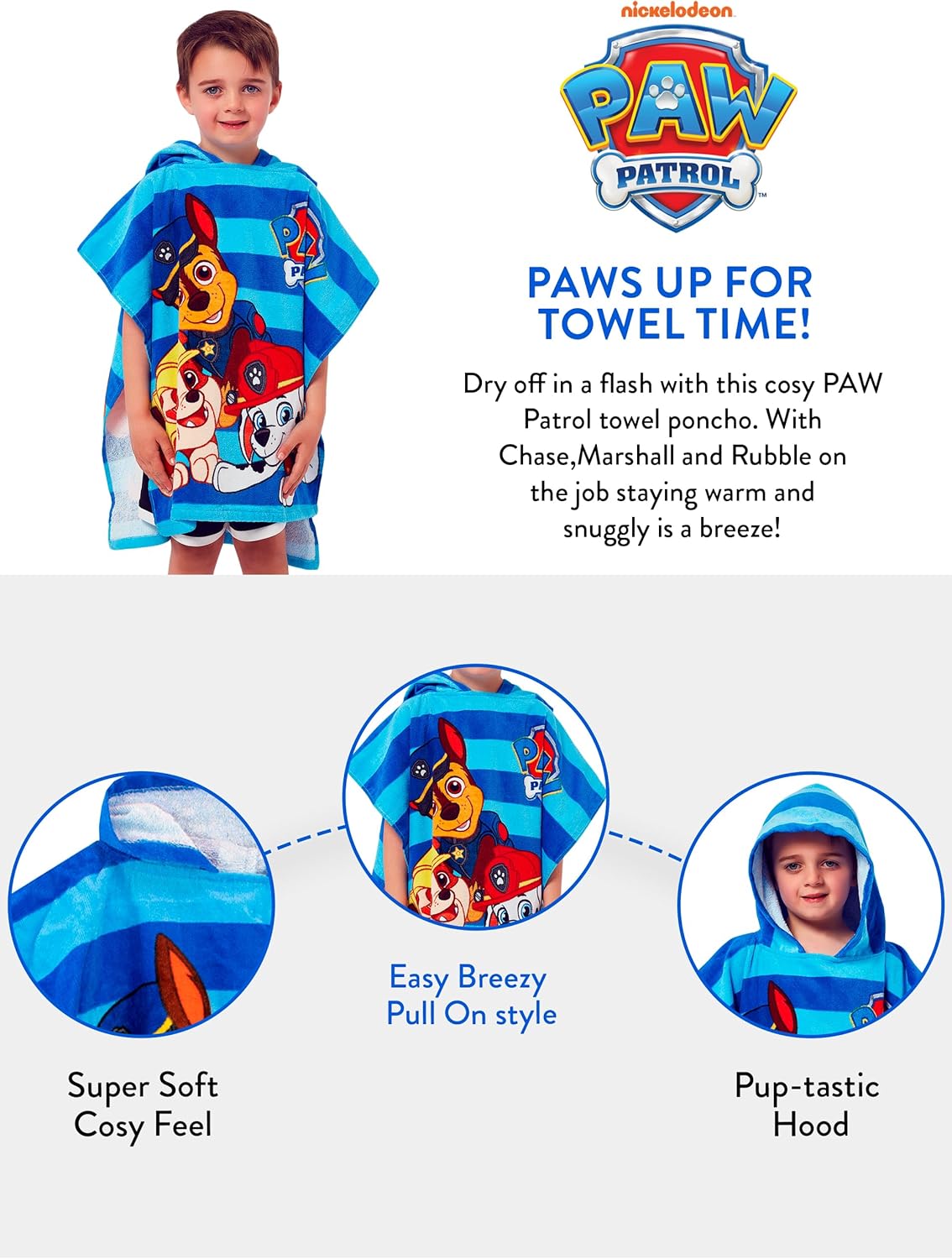 Paw Patrol Boys Hooded Towel Poncho One Size