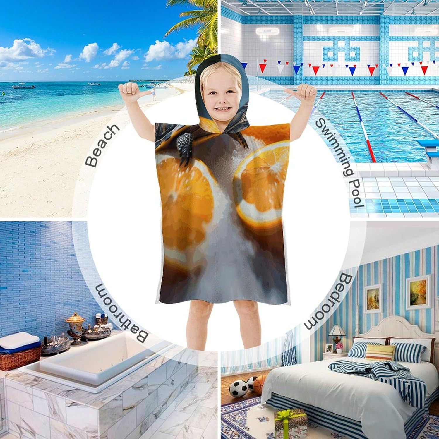 Kids Hooded Beach Towel with Turtles Design
