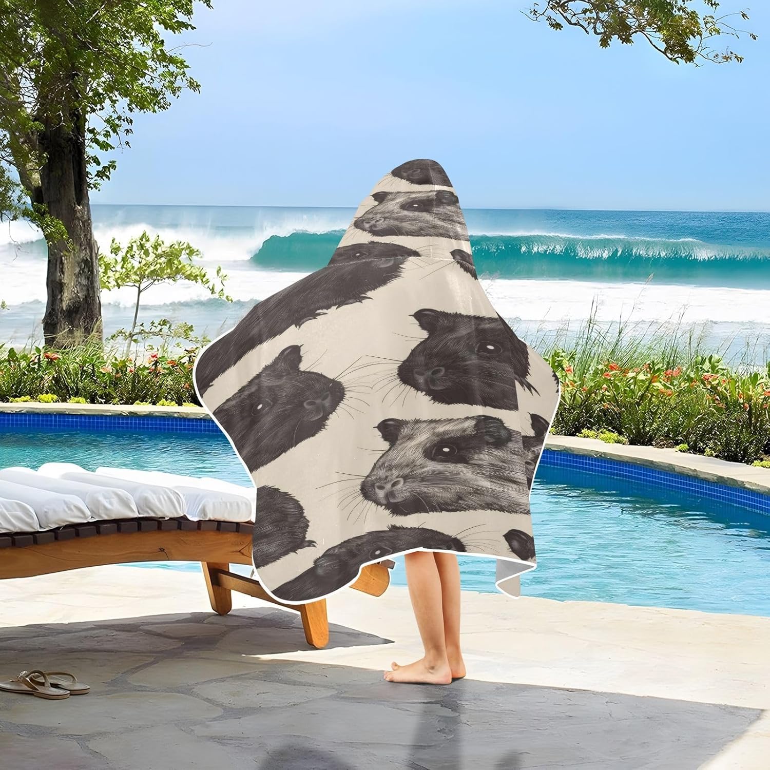Msyxl Guinea Pig Pattern Hooded Kids Bath Towel