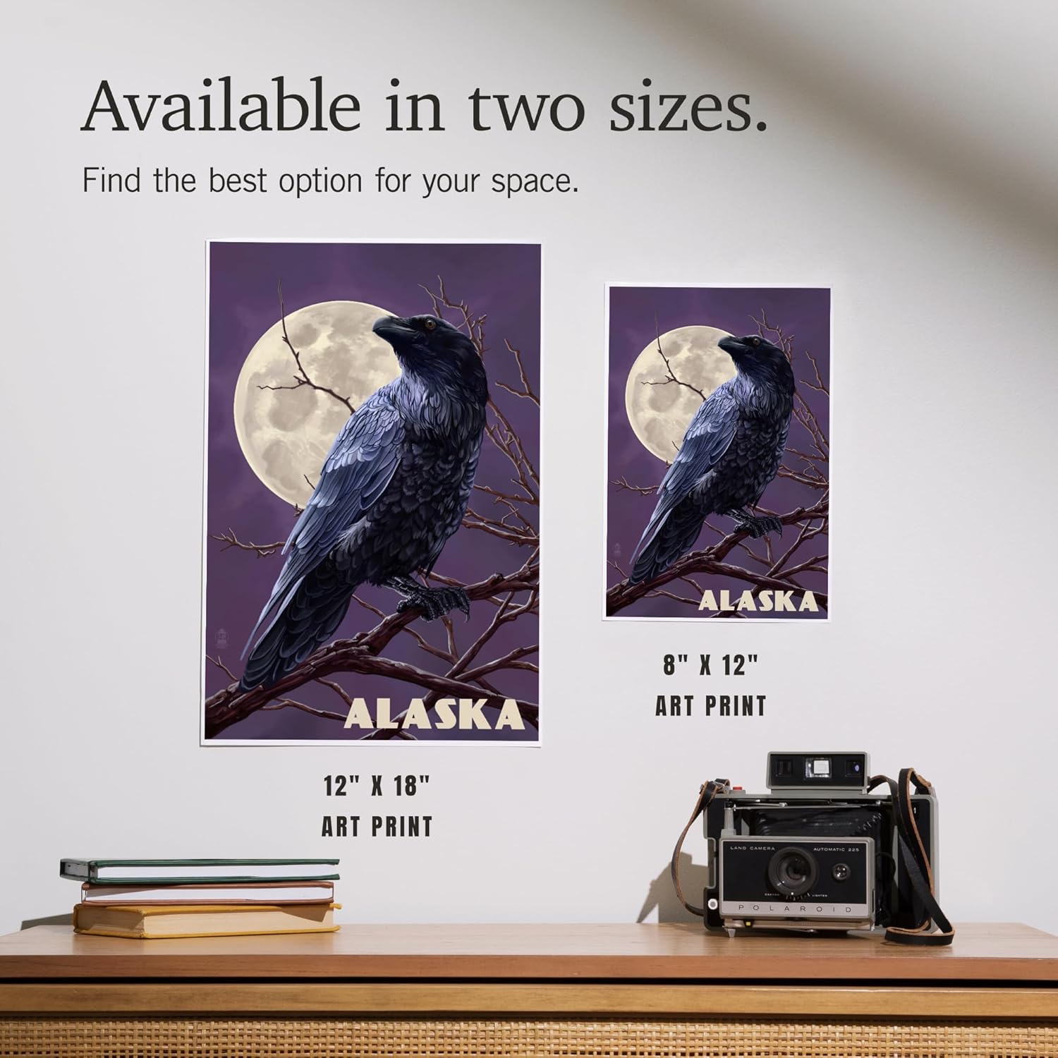 Lantern Press 8x12 Art Print Alaska Raven Moon Purple Sky