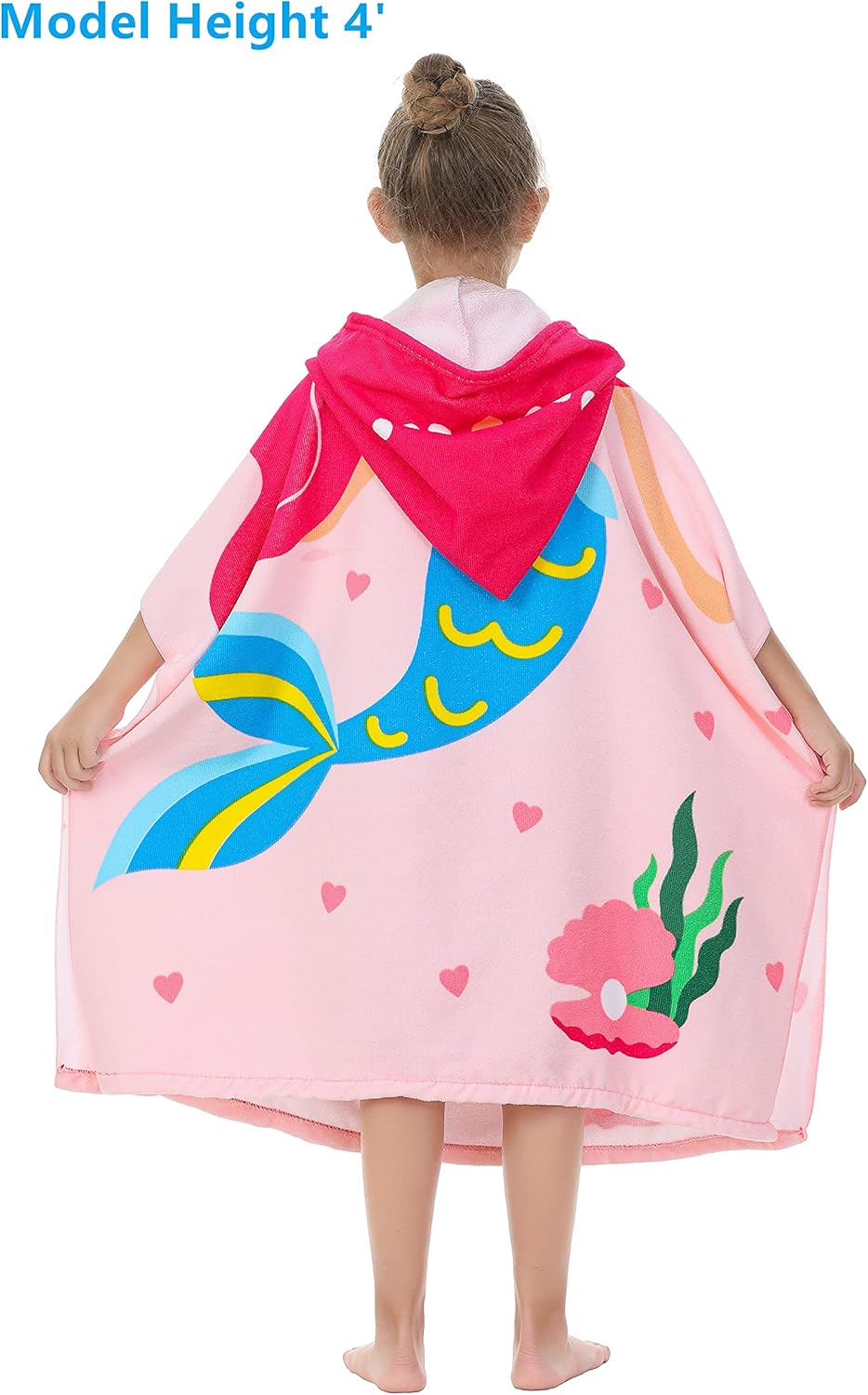Big Pink Mermaid Kids Bath Towel for 3-10 Year Old Girls