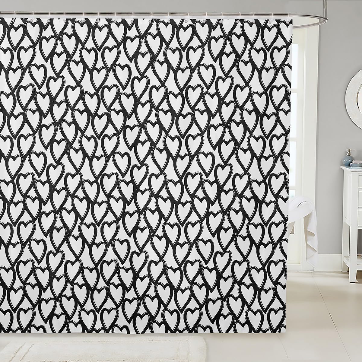 Erosebridal Heart Shaped Shower Curtain Set 72x72