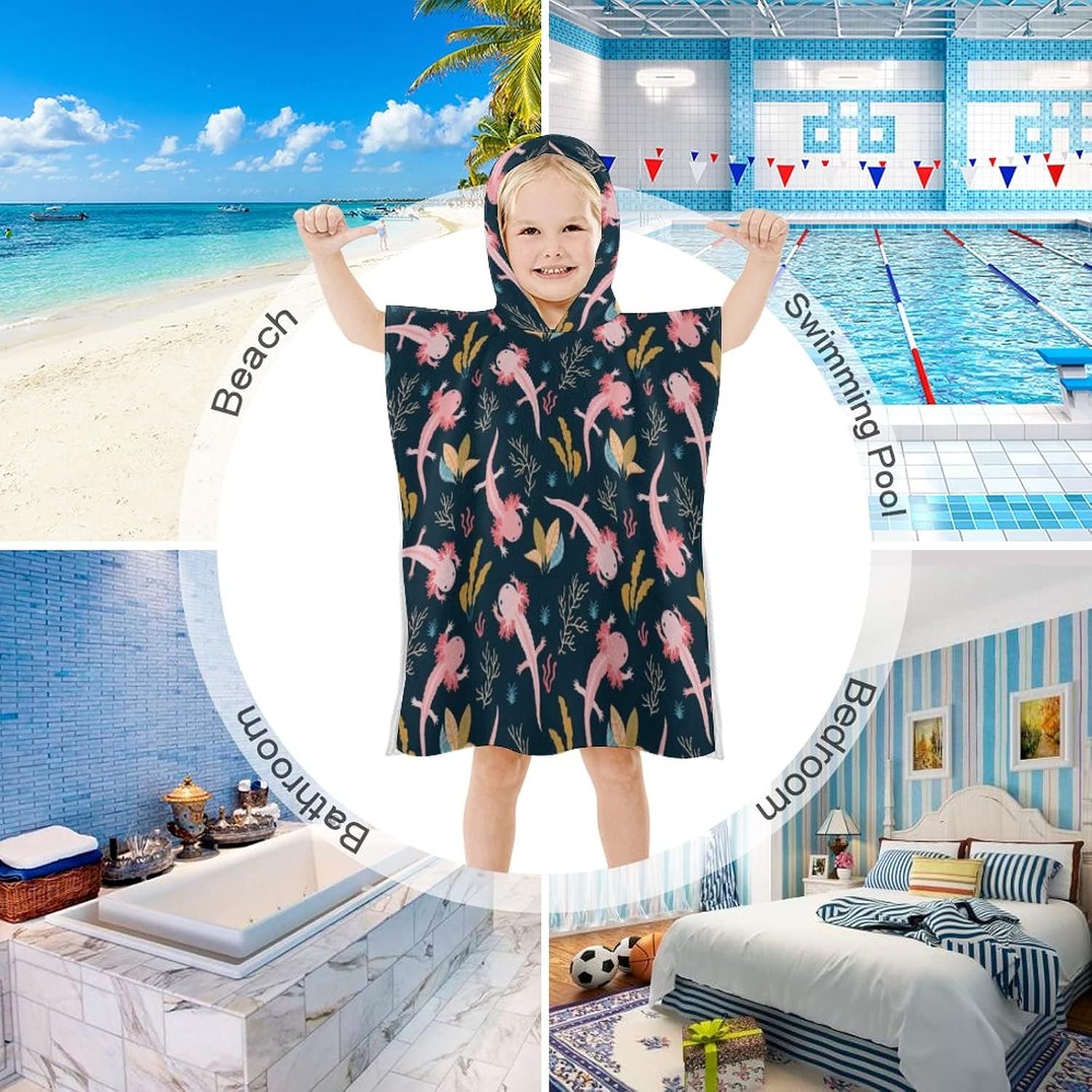 Axolotl Kids Beach Towel with Hood