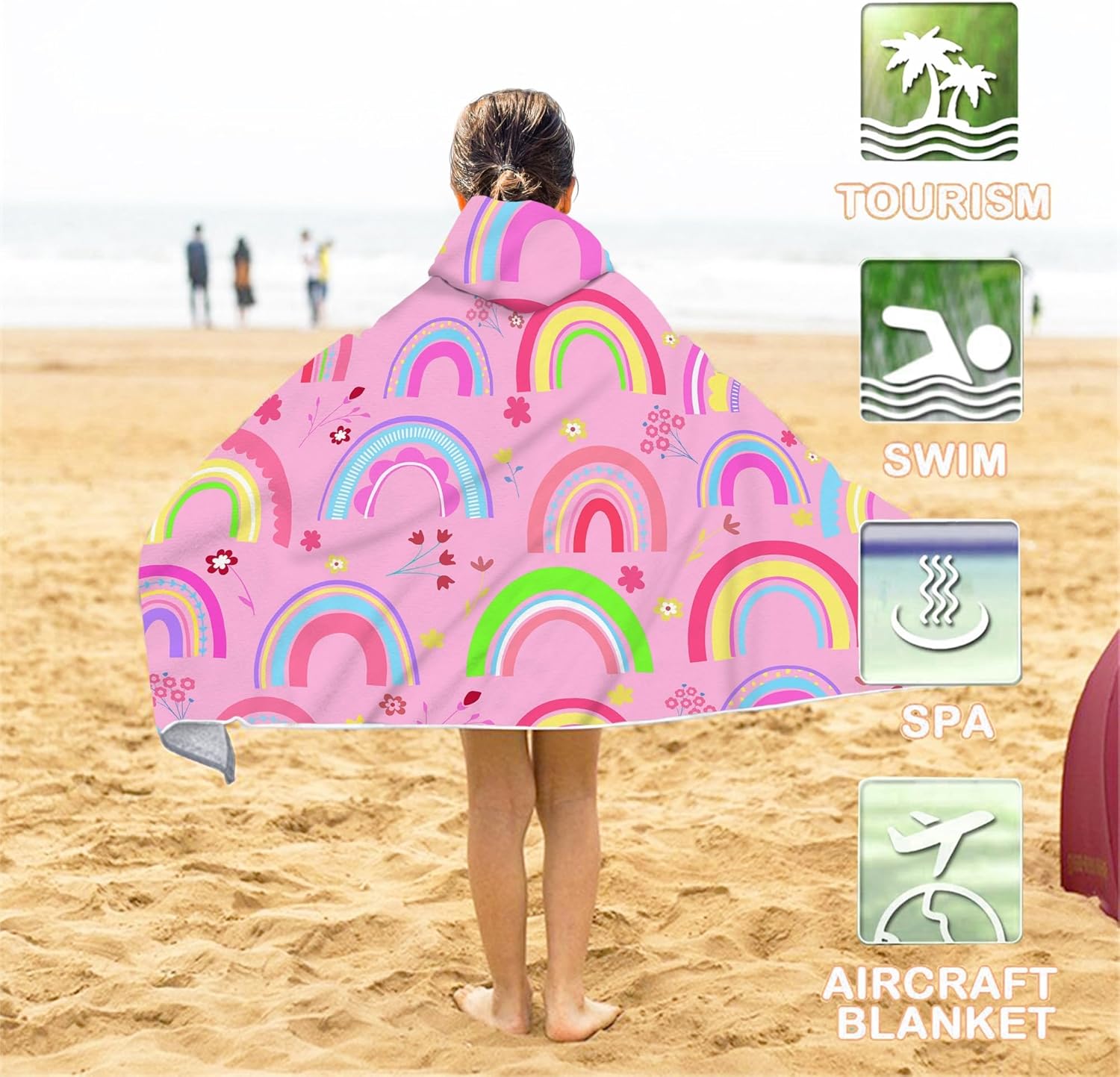 Bonsai Tree Rainbow Hooded Beach Towel for Kids