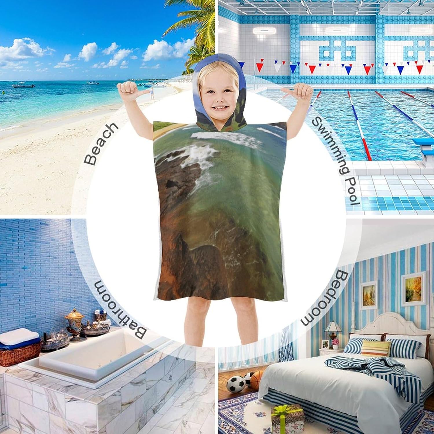 Kids Bath Towel with Hawaii Seashore Print