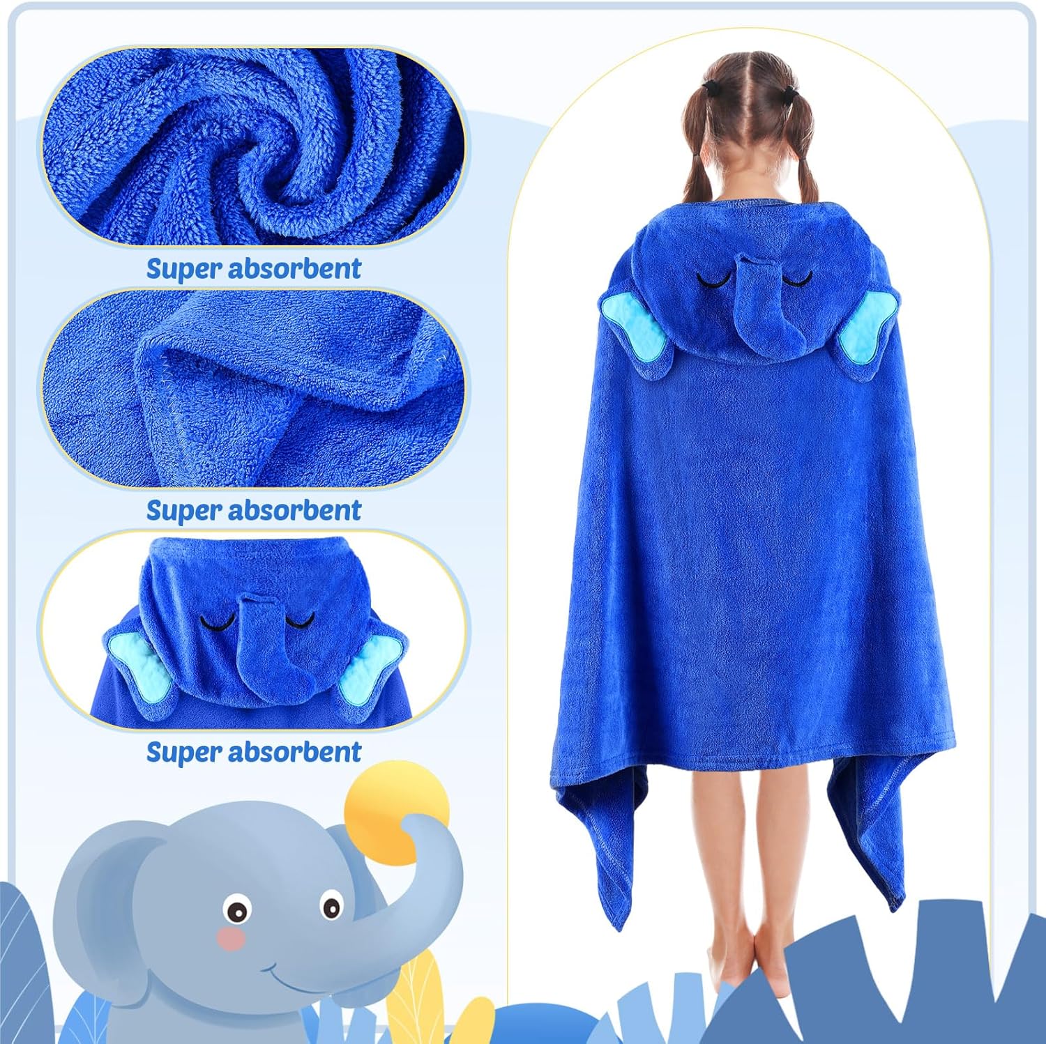 Preboun 2 Pcs Hooded Bath Towel for Kids 3-10 Yrs