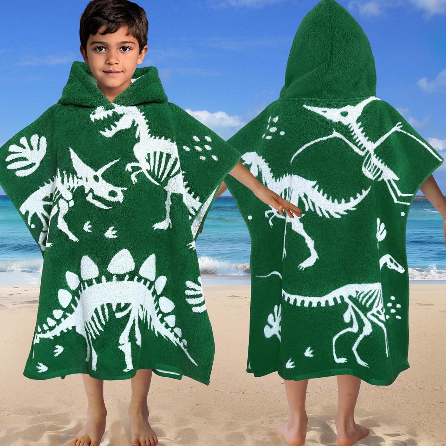 VOOVA MOVAS Dinosaur Hooded Towel for Kids 4-8 Years