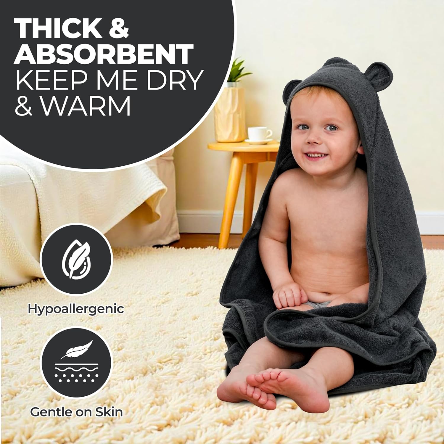 Organic Cotton Toddler Towel Poncho for Boys Girls 0-5T
