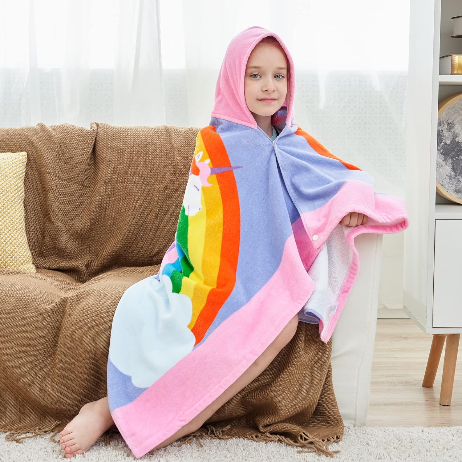 Kids Beach Towel Hooded Bath Towel for Boys Girls Age 3-10