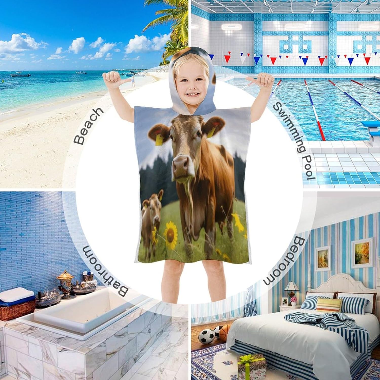 Animal Print Kids Hooded Bath Towel for Boys Girls