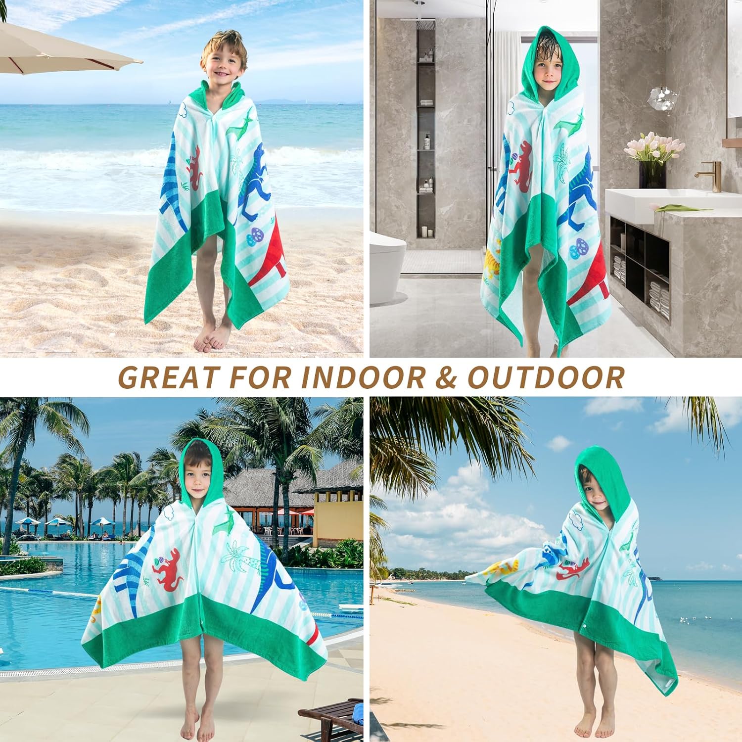 100 Cotton Dinosaur Hooded Towel for Kids