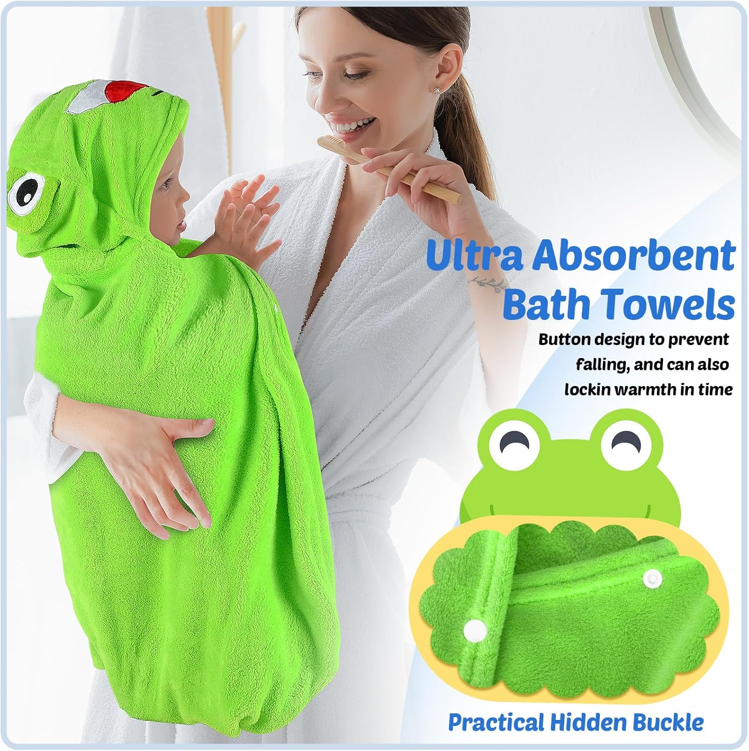 Preboun 2 Pcs Hooded Bath Towel for Kids 3-10 Yrs