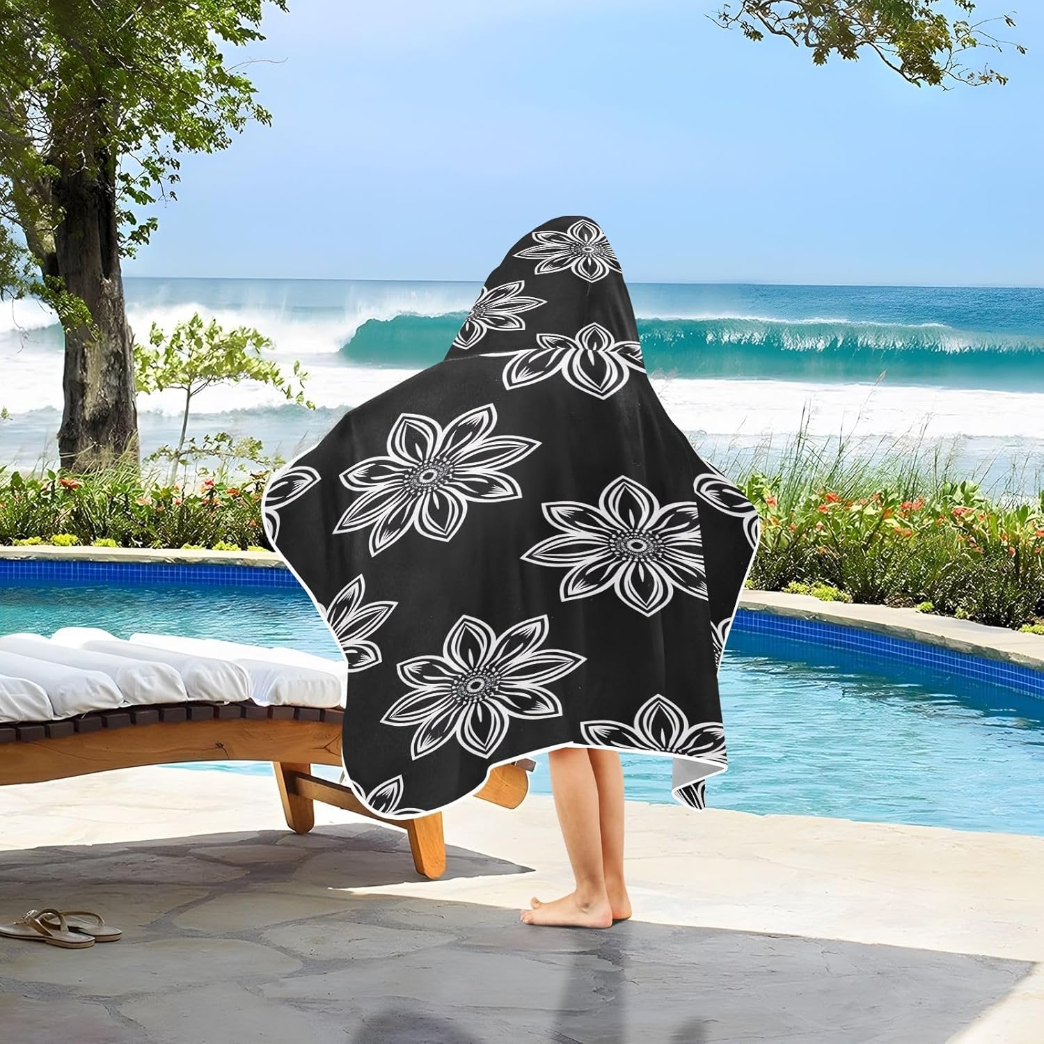 Msyxl Simple Flower Pattern Hooded Kids Bath Towel
