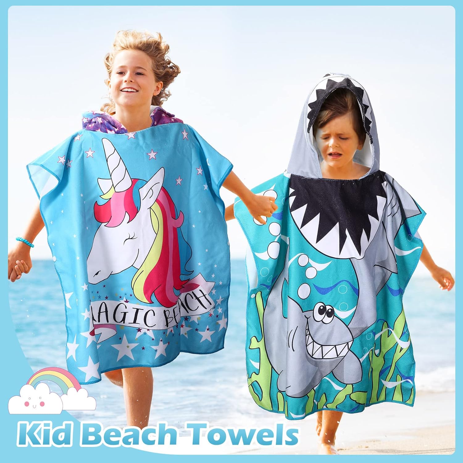 Oudain 6 Pcs Hooded Bath Towels for Kids