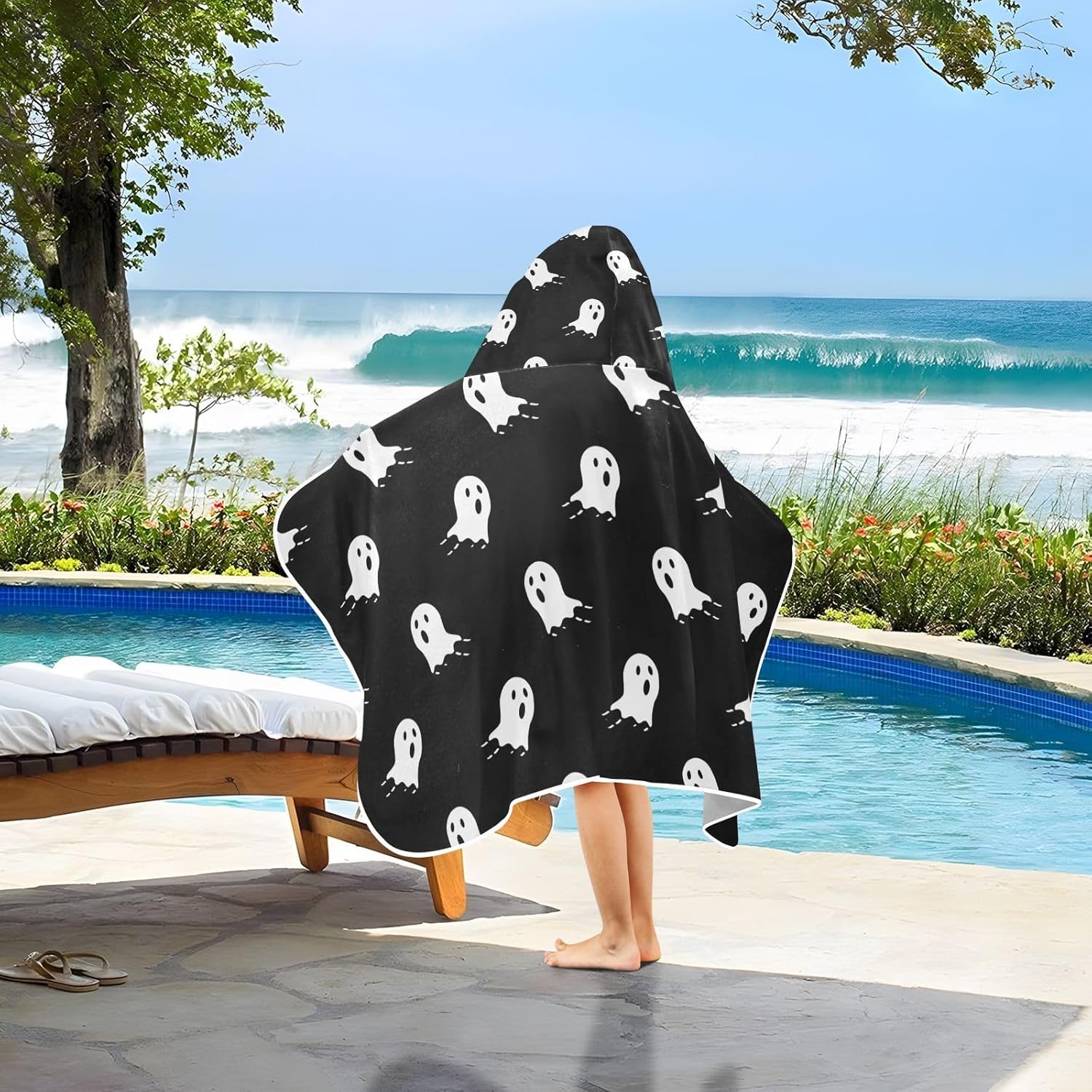 Halloween Ghost Kids Hooded Bath Towel for Boys Girls
