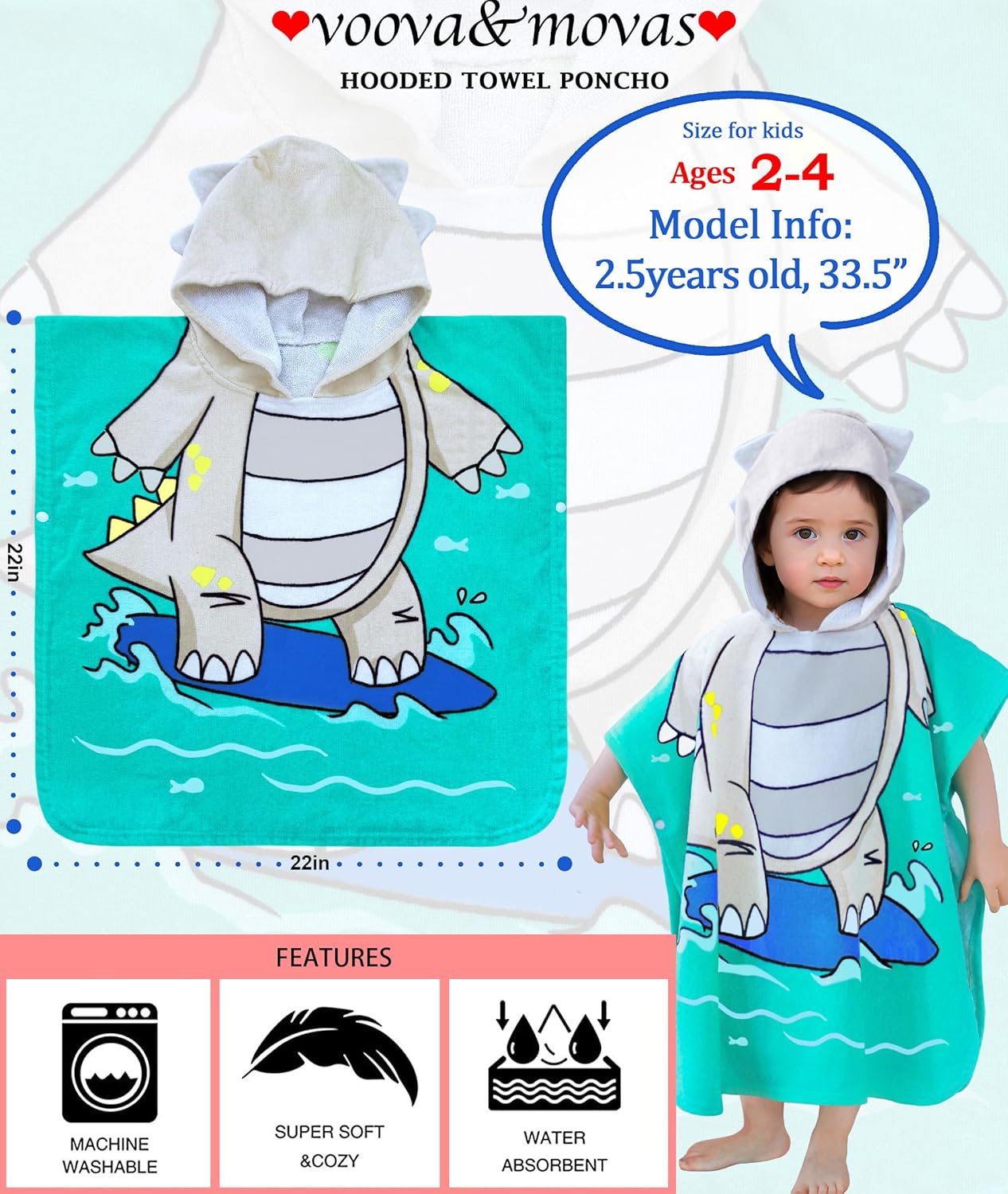 VOOVA MOVAS Toddler Poncho Towel with Hood