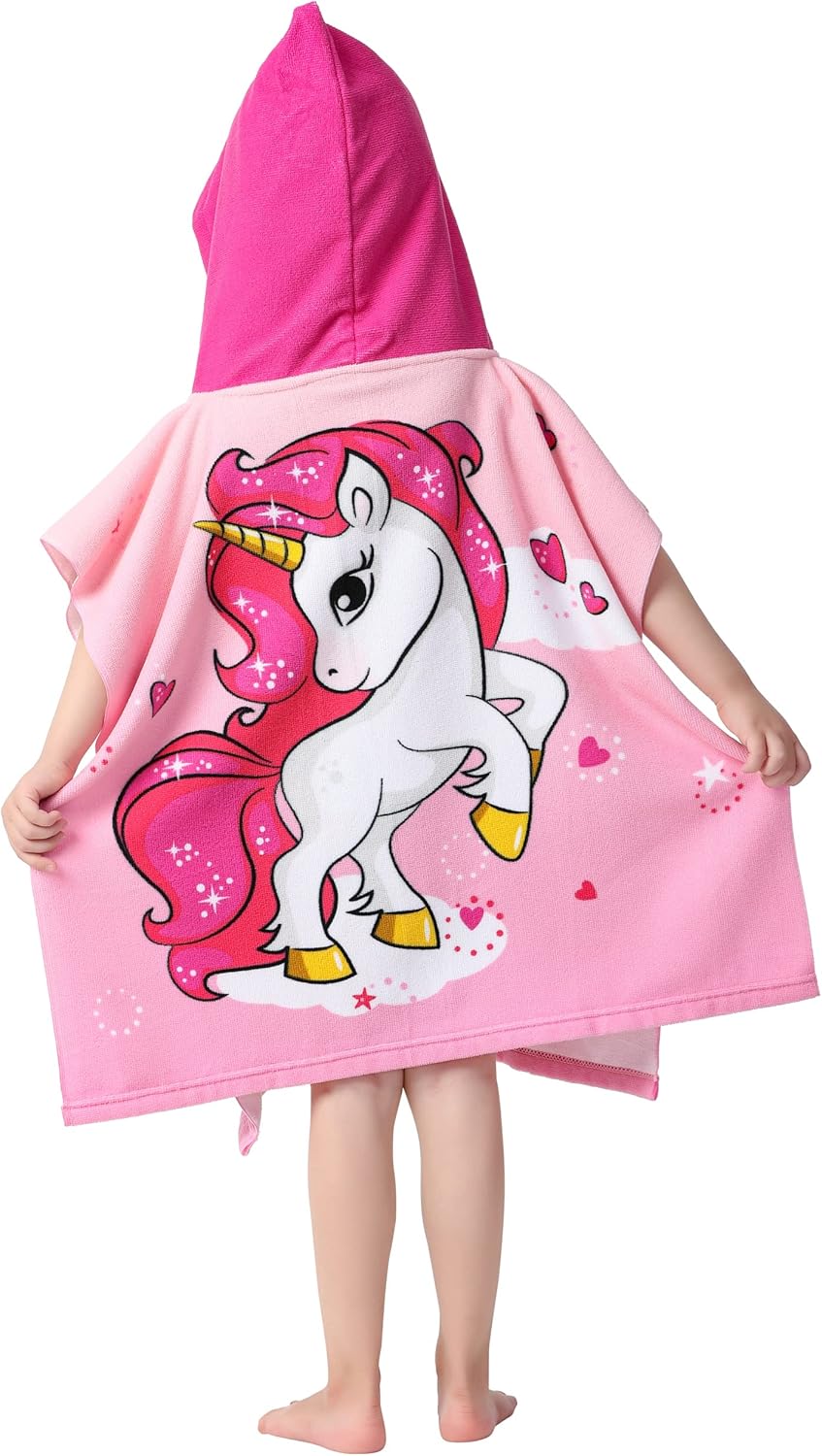 Kids Hooded Poncho Towel with 3D Unicorn Design