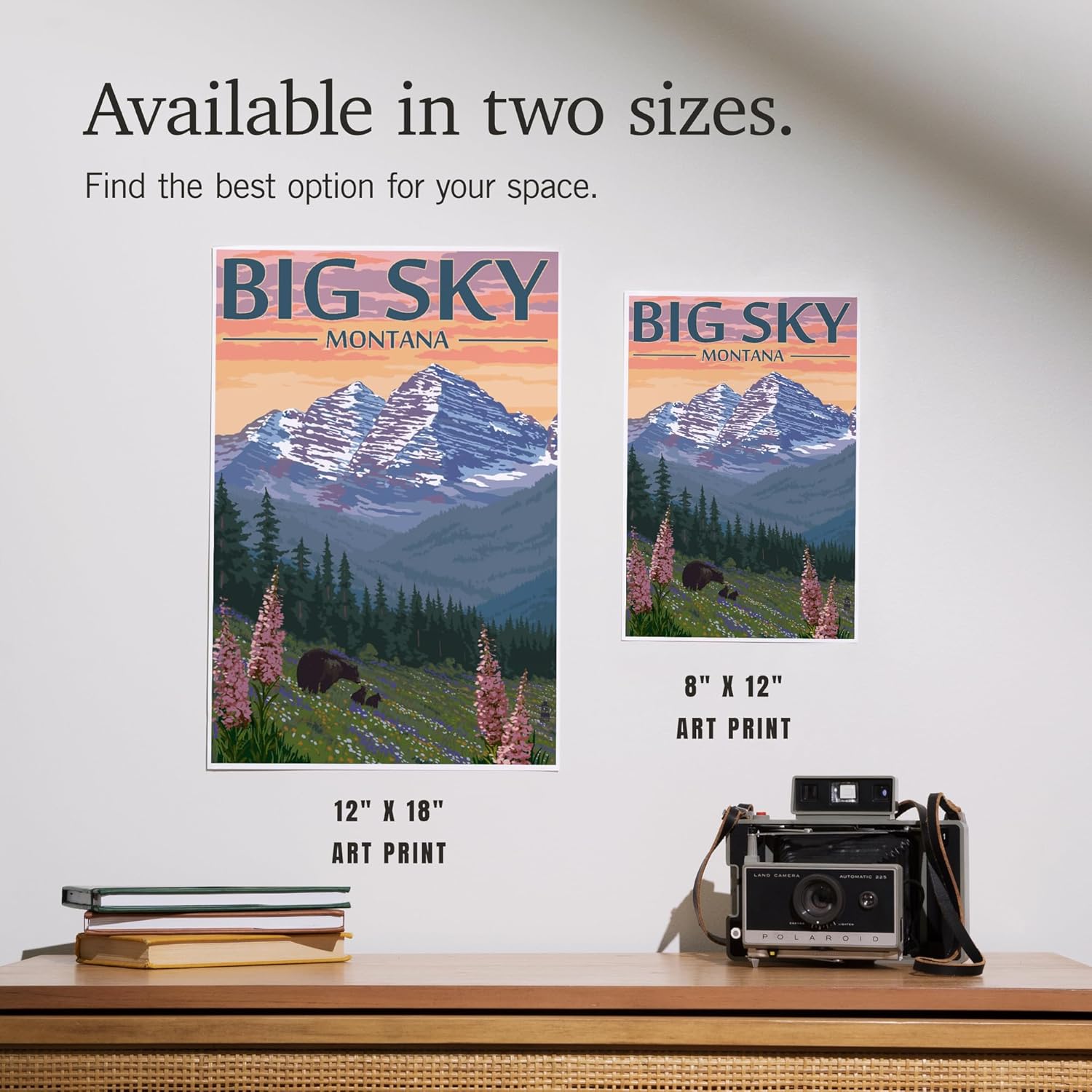 Lantern Press 8x12 Art Print Big Sky Montana Bear and Spring Flowers