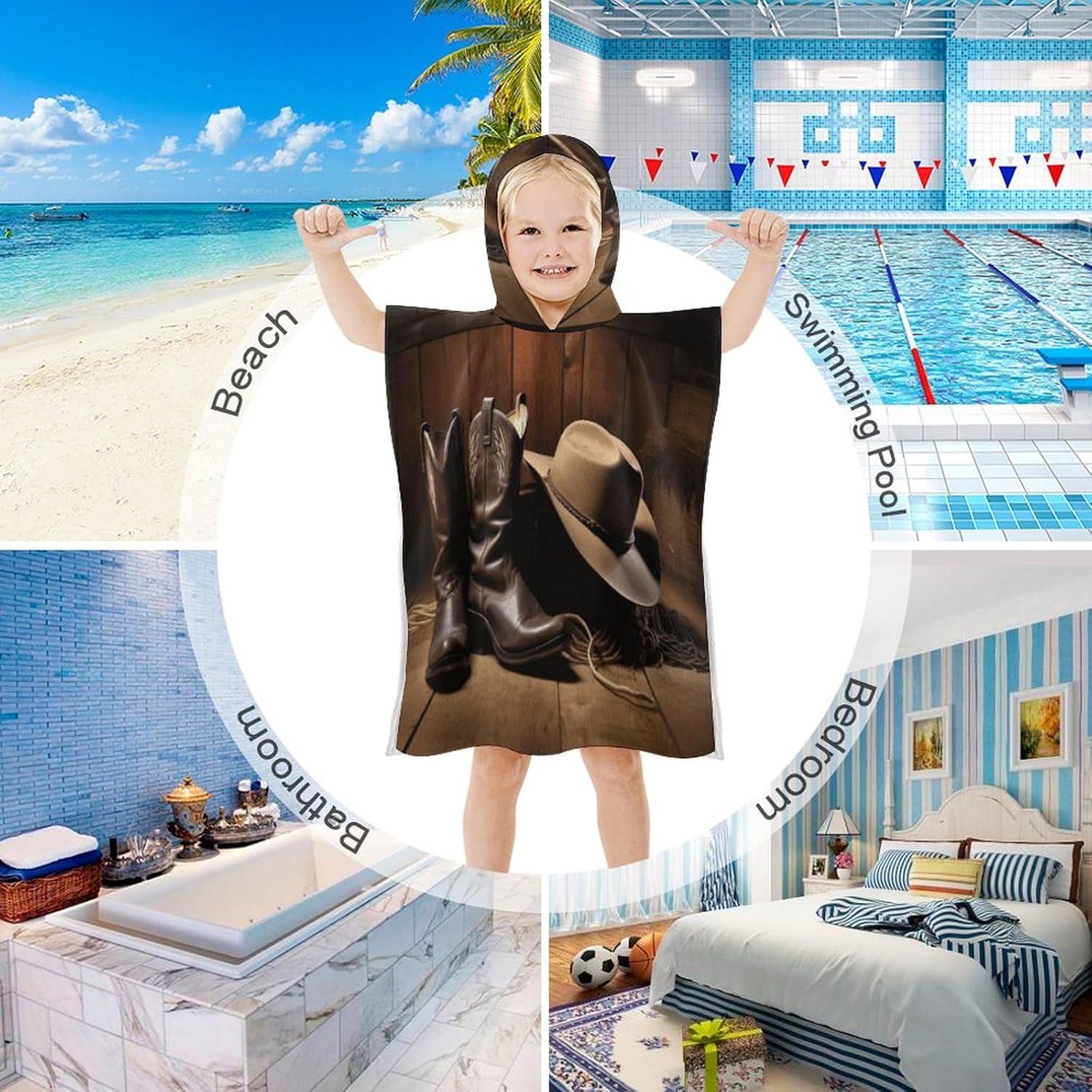Kids Hooded Towel with Cowboy Print