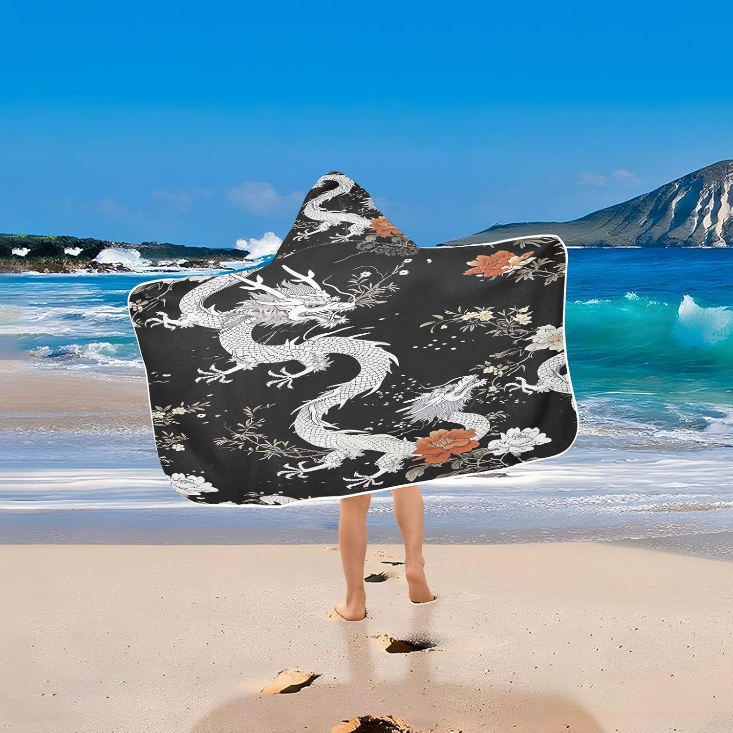 Blueangle Kids Bath Towel Wrap - Black Dragons Hooded Towel