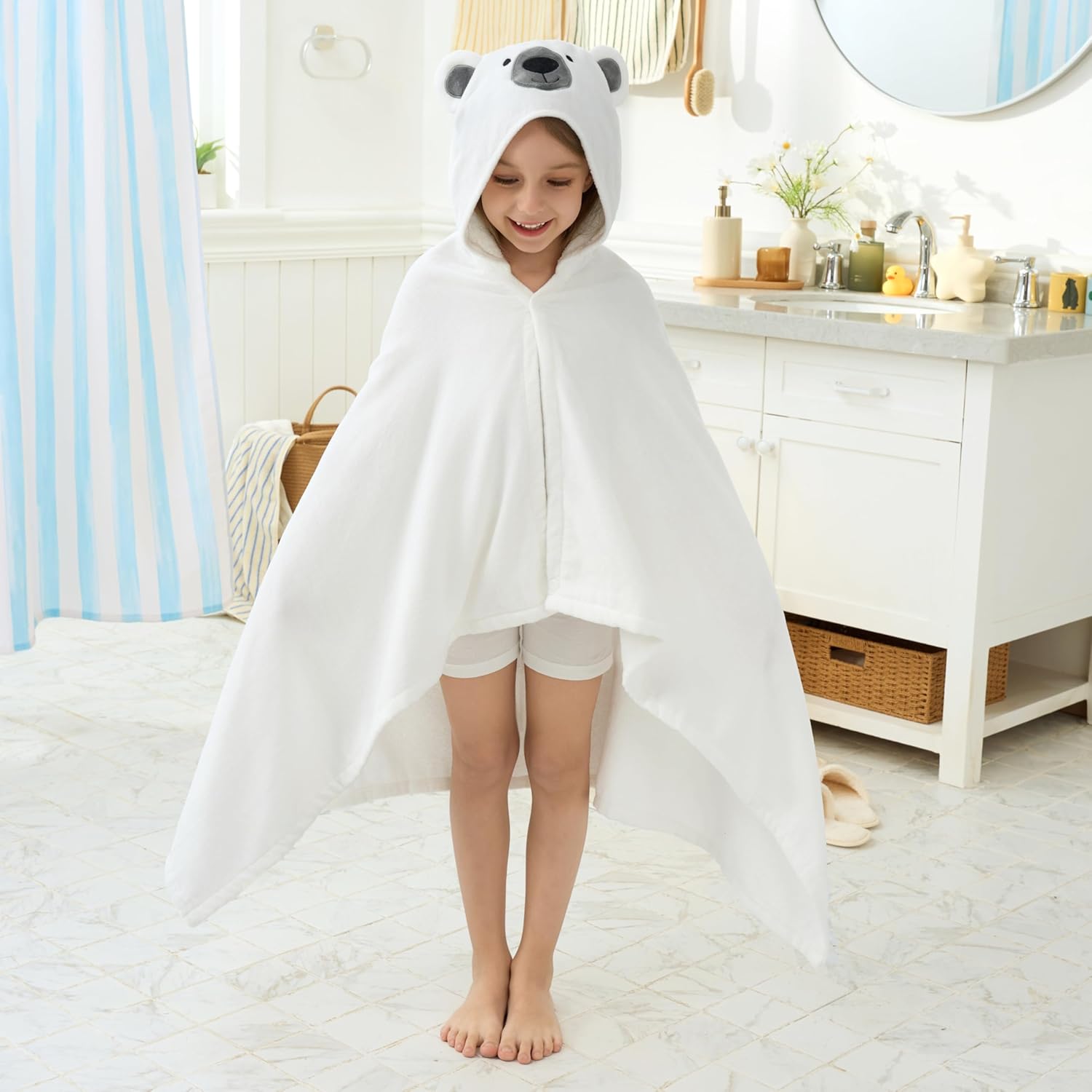 Joiedomi Hooded Towel for Kids 30 x 50 White Bear