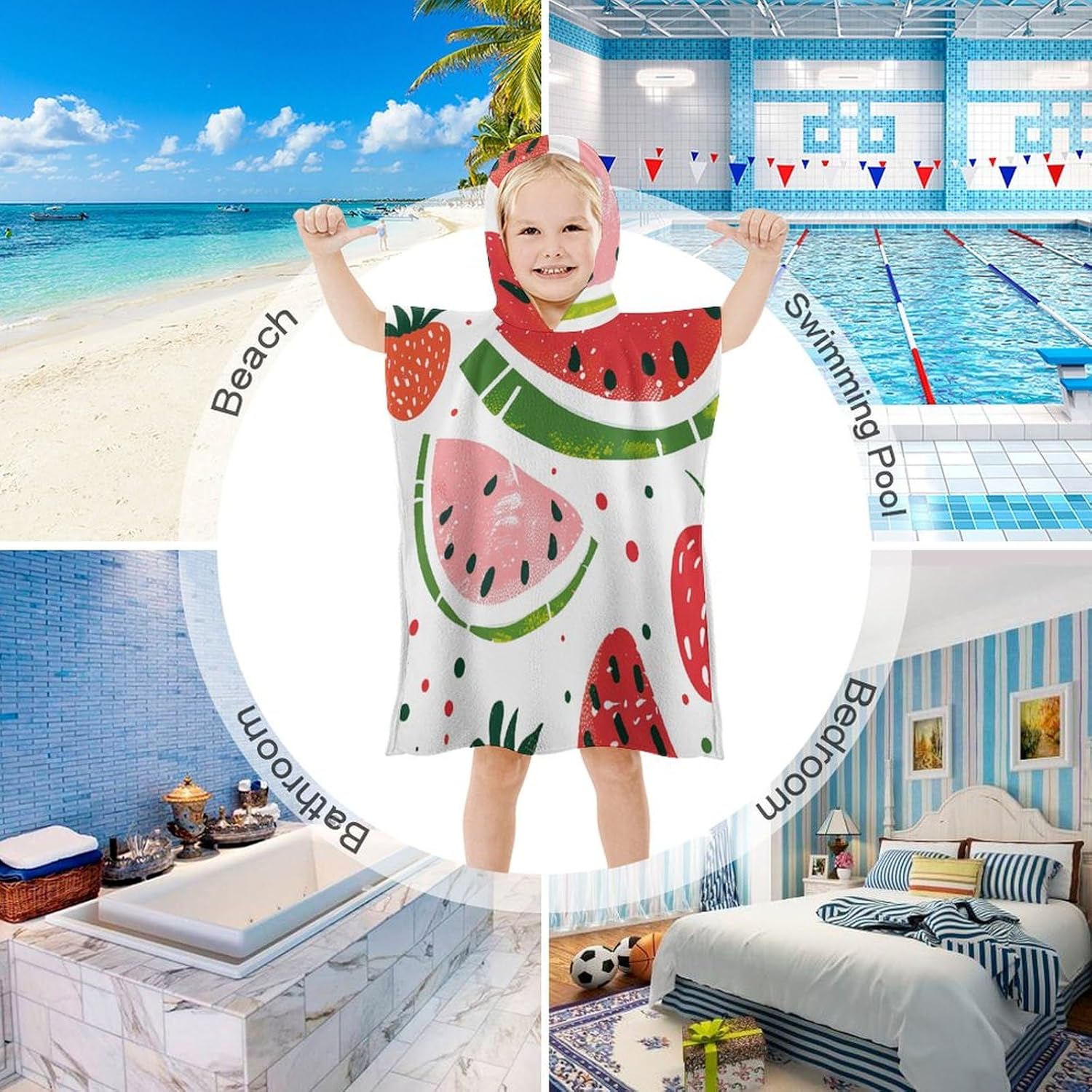 Bright Coral Red Kids Hooded Bath Towel